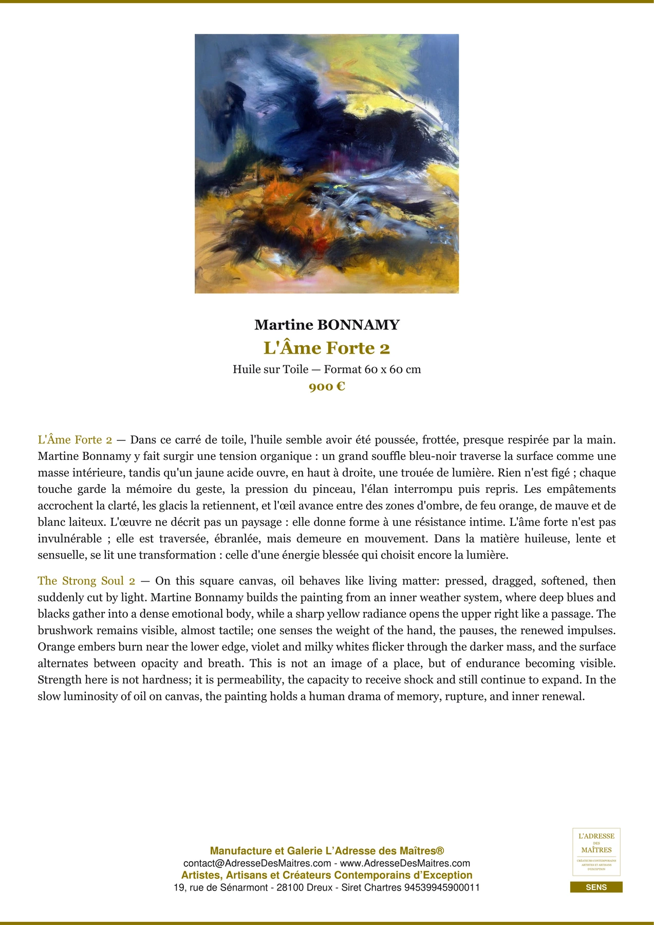 Fiche Premium - L'Âme Forte 2 - Martine BONNAMY - L'Adresse des Maîtres®