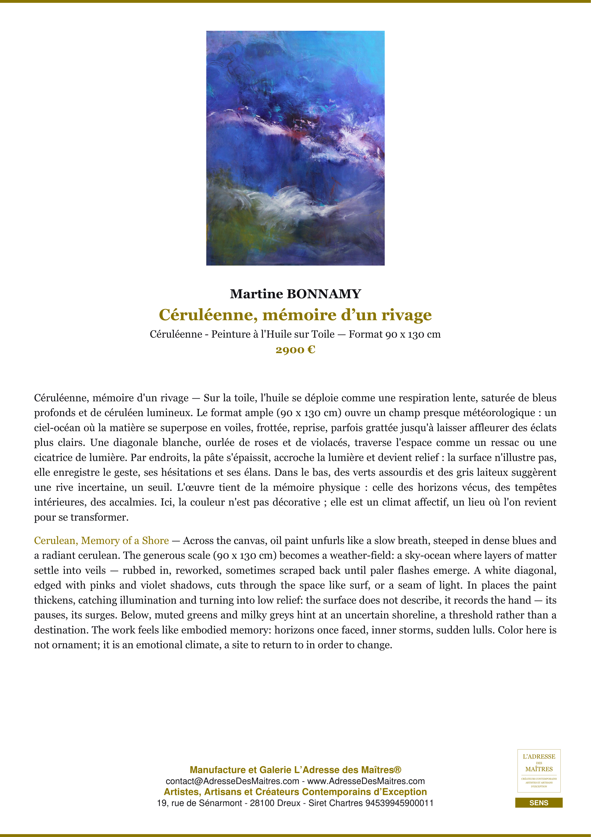 Céruleo, recuerdo de una orilla — Martine BONNAMY