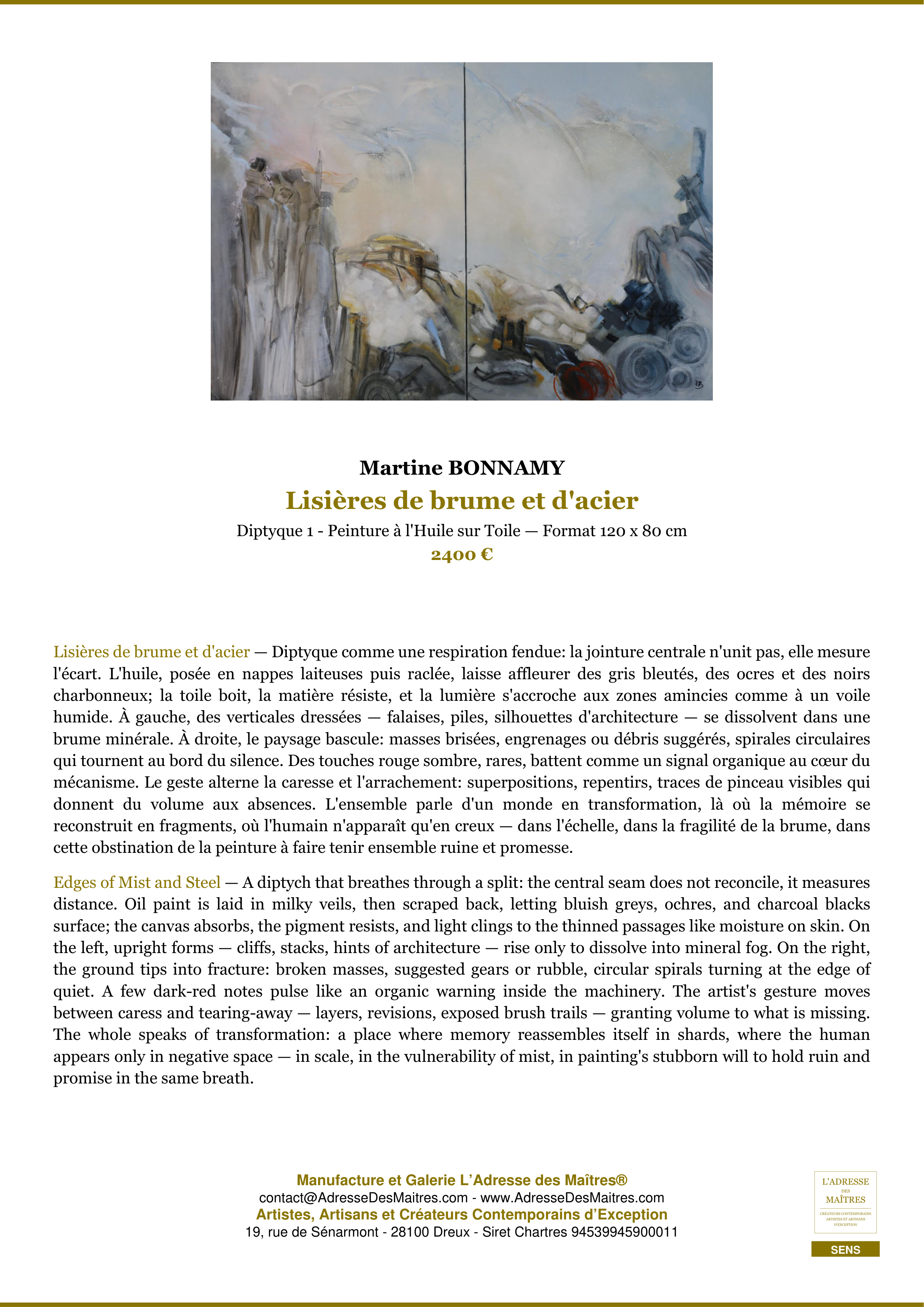 Fiche Premium — Lisières de brume et d'acier — Martine BONNAMY — L'Adresse des Maîtres®