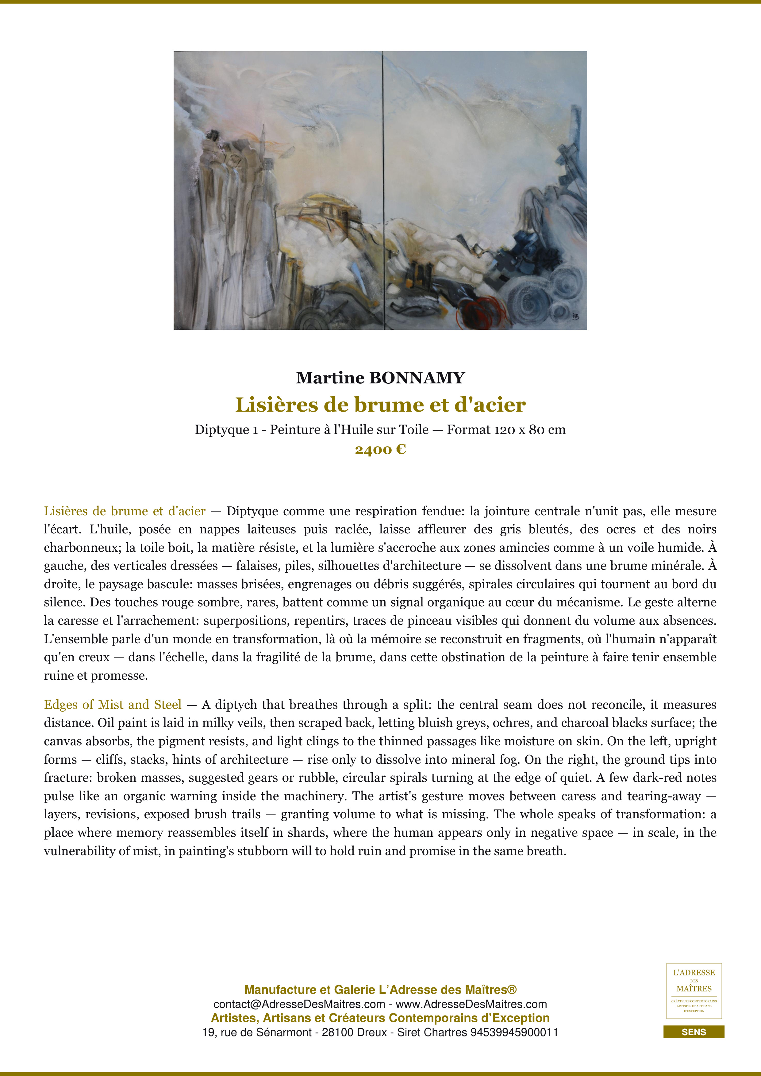 Fiche Premium — Lisières de brume et d'acier — Martine BONNAMY — L'Adresse des Maîtres®