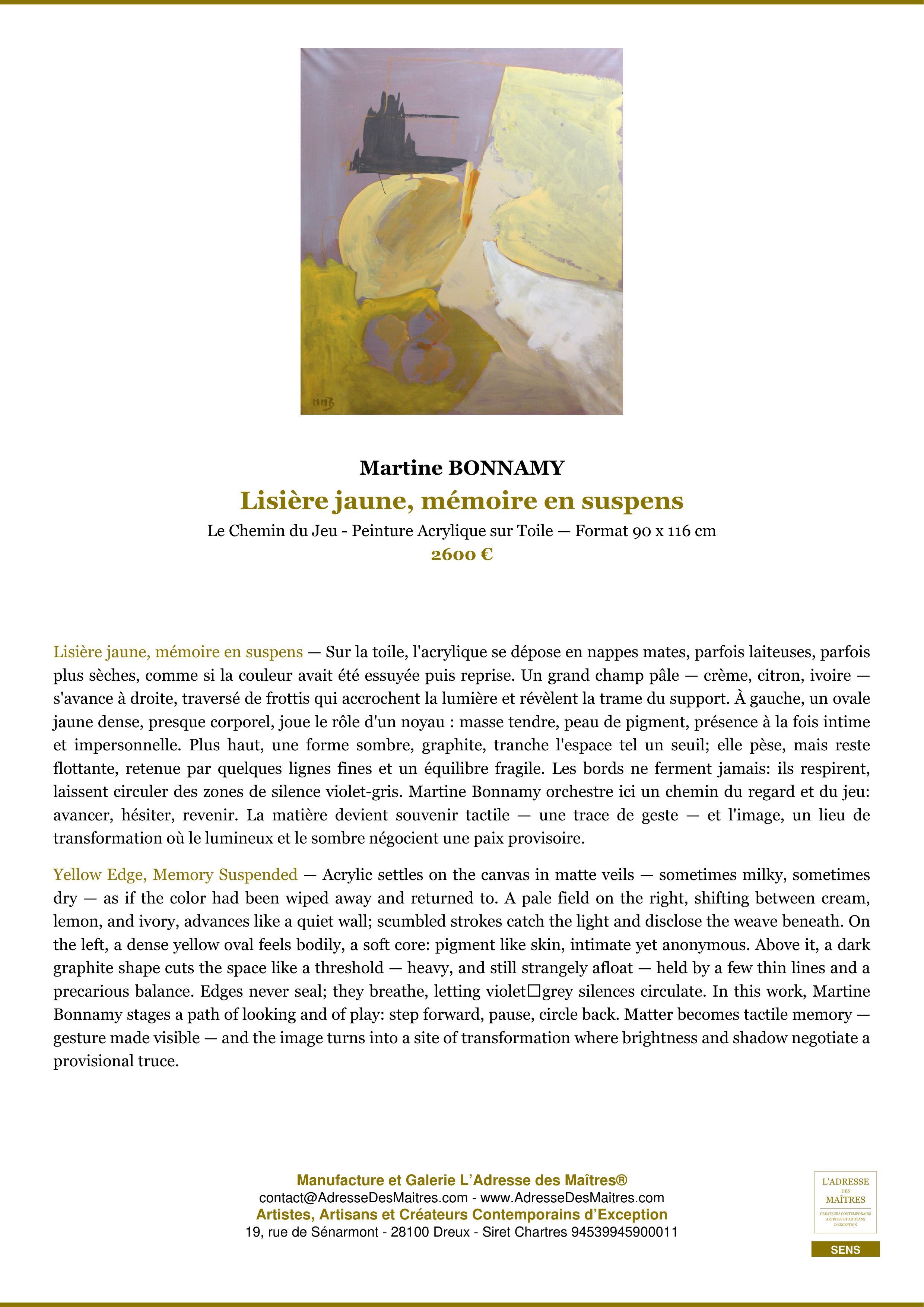 Fiche Premium — Lisière jaune, mémoire en suspens — Martine BONNAMY — L'Adresse des Maîtres®