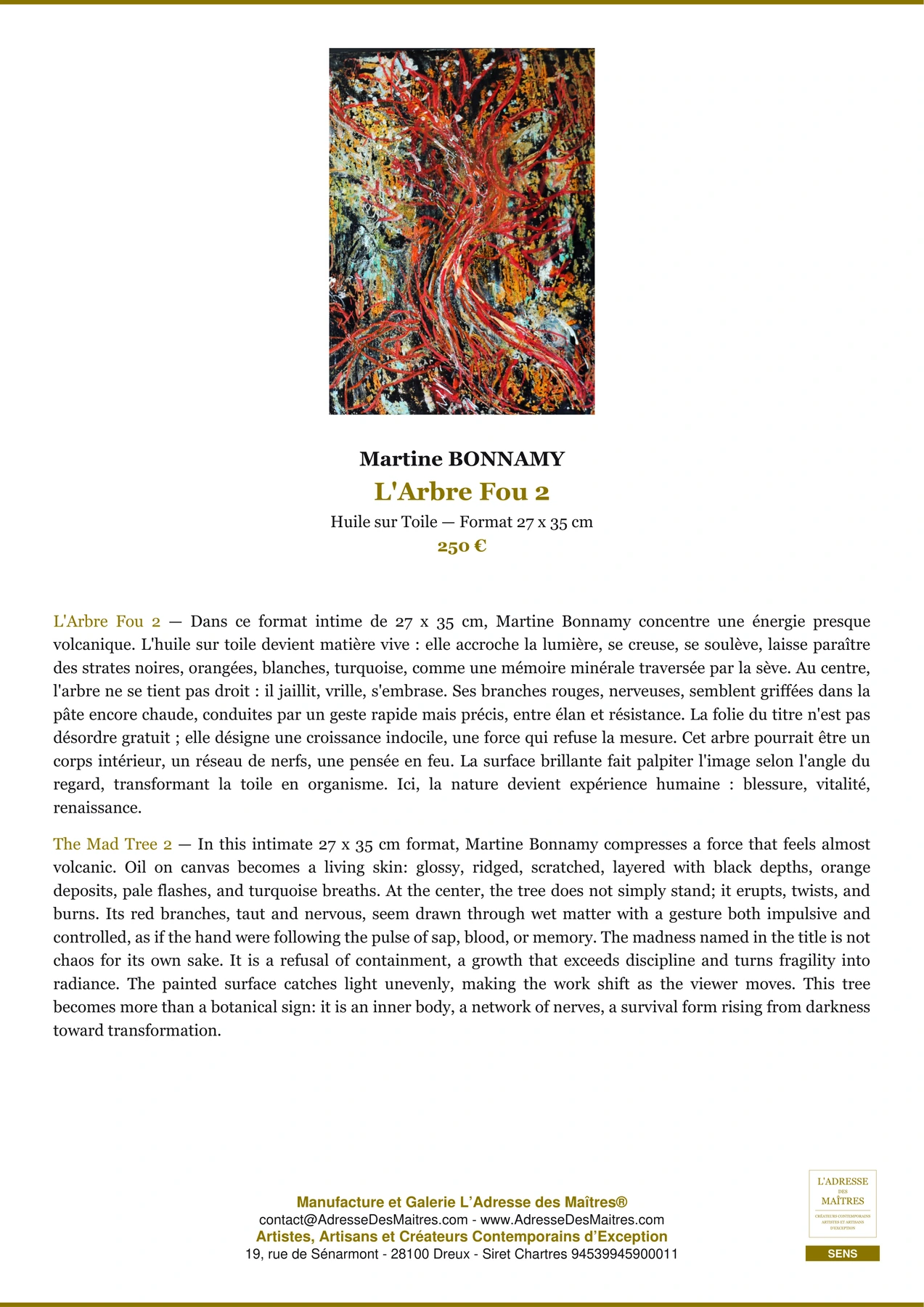 Fiche Premium - L'Arbre Fou 2 - Martine BONNAMY - L'Adresse des Maîtres®