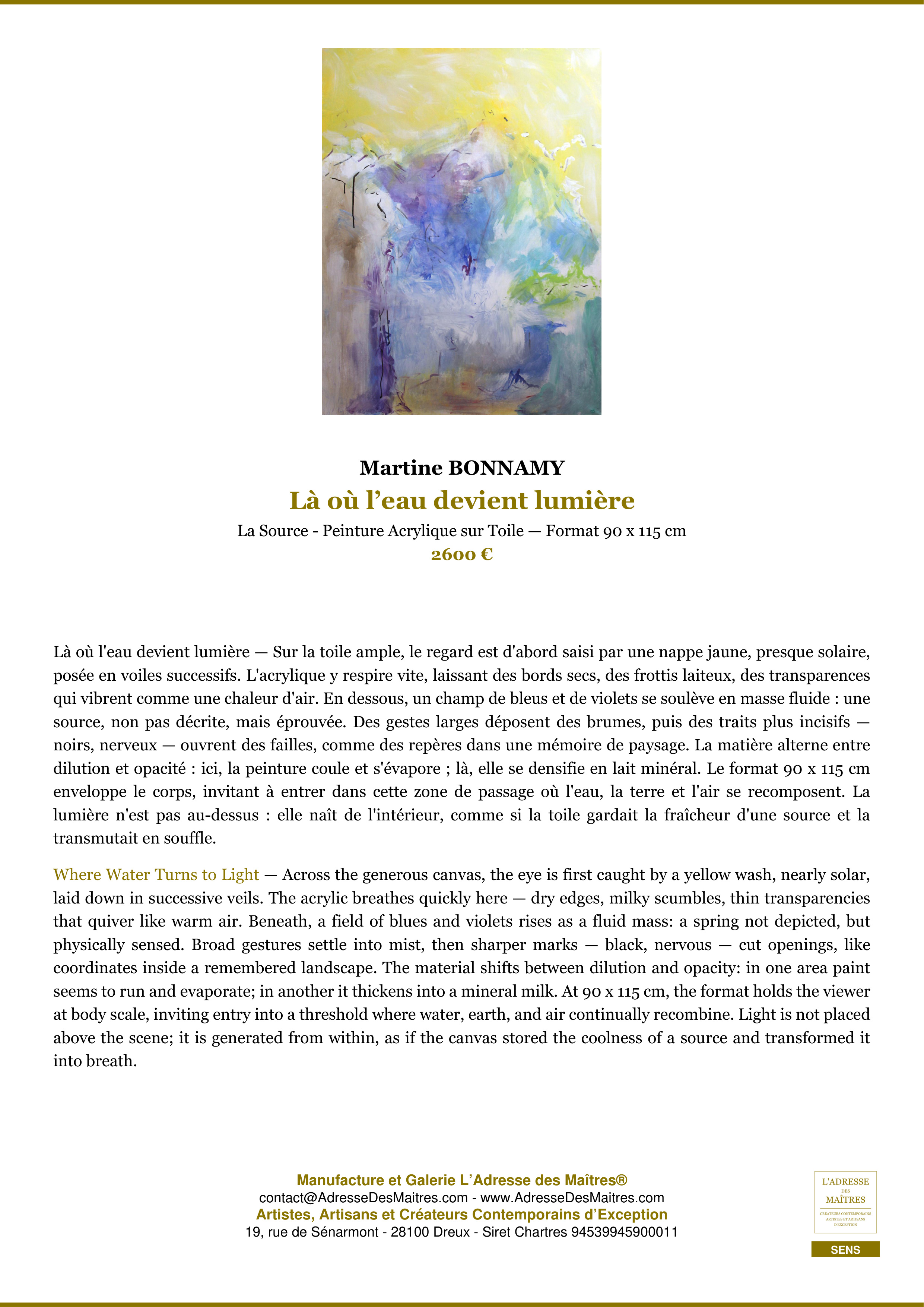 Fiche Premium — Là où l’eau devient lumière — Martine BONNAMY — L'Adresse des Maîtres®