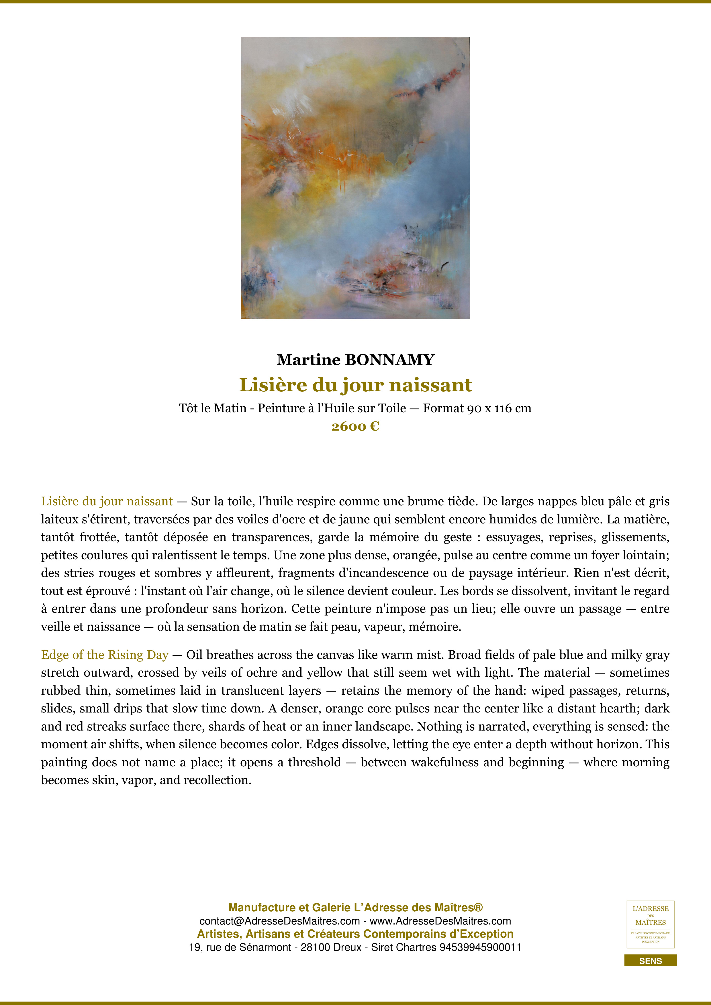 Fiche Premium — Lisière du jour naissant — Martine BONNAMY — L'Adresse des Maîtres®