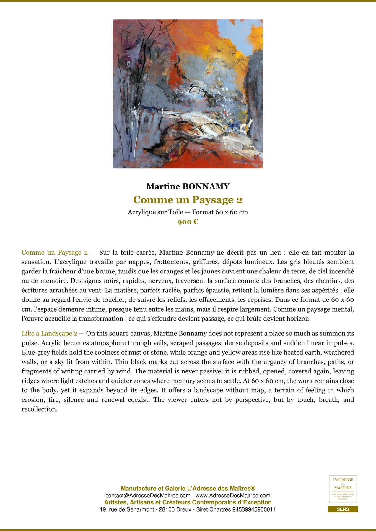 Fiche Premium - Comme un Paysage 2 - Martine BONNAMY - L'Adresse des Maîtres®