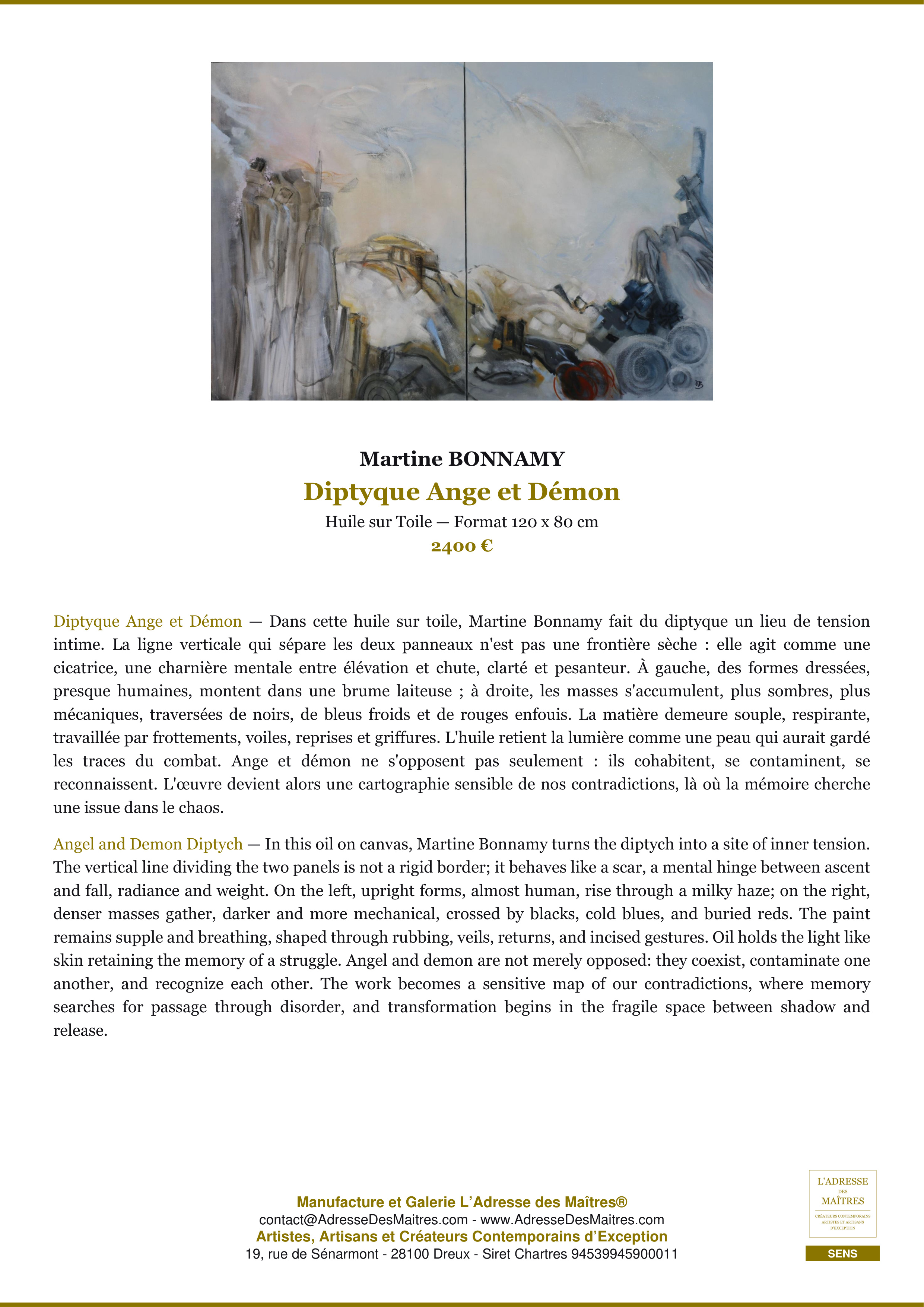 Fiche Premium — Diptyque Ange et Démon — Martine BONNAMY — L'Adresse des Maîtres®