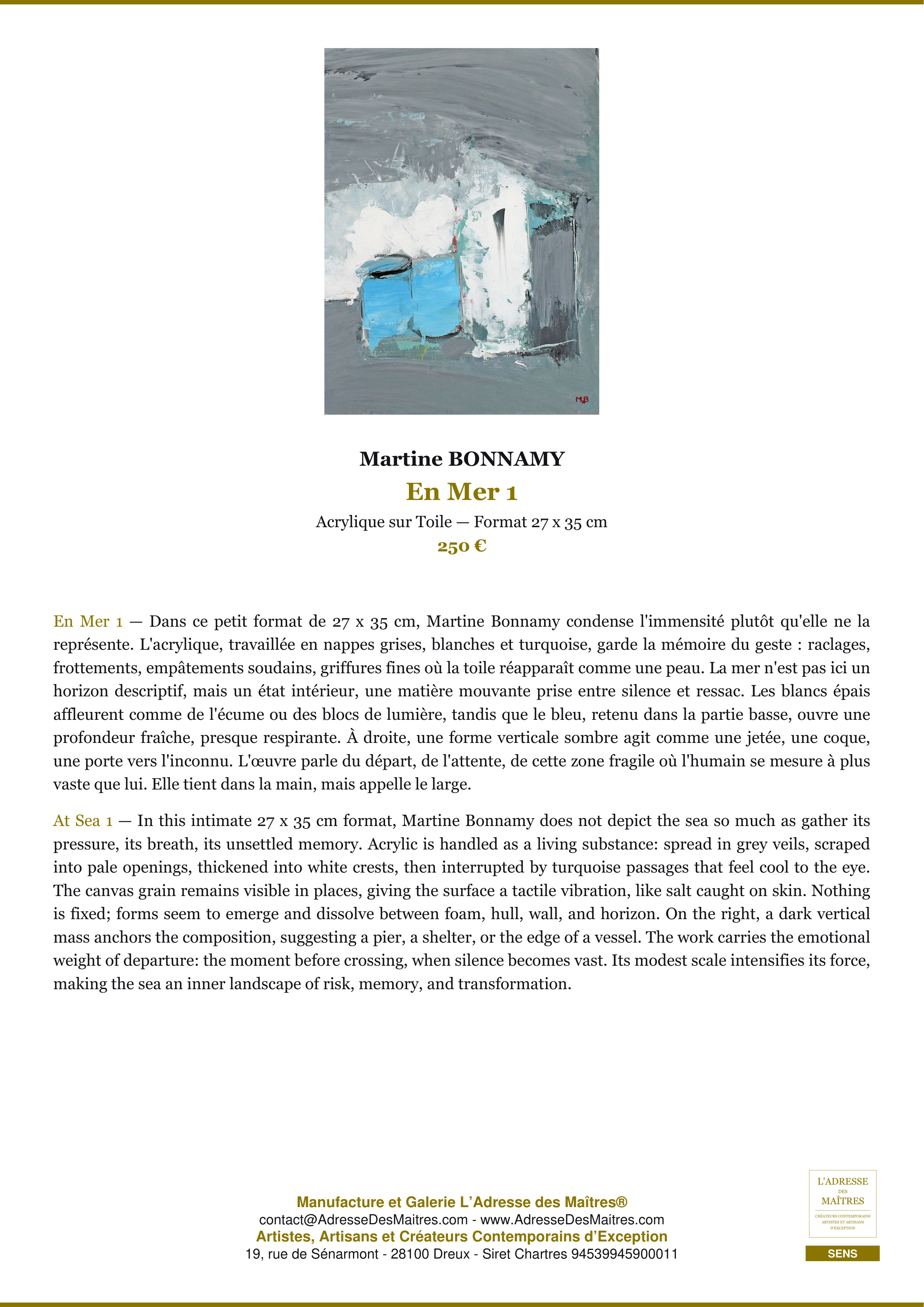 Fiche Premium — En Mer 1 — Martine BONNAMY — L'Adresse des Maîtres®