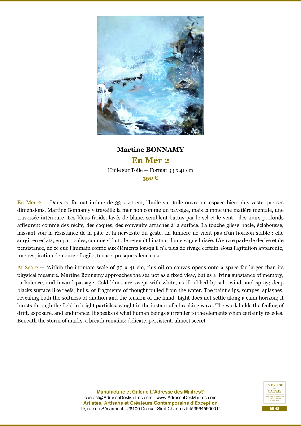 Fiche Premium - En Mer 2 - Martine BONNAMY - L'Adresse des Maîtres®