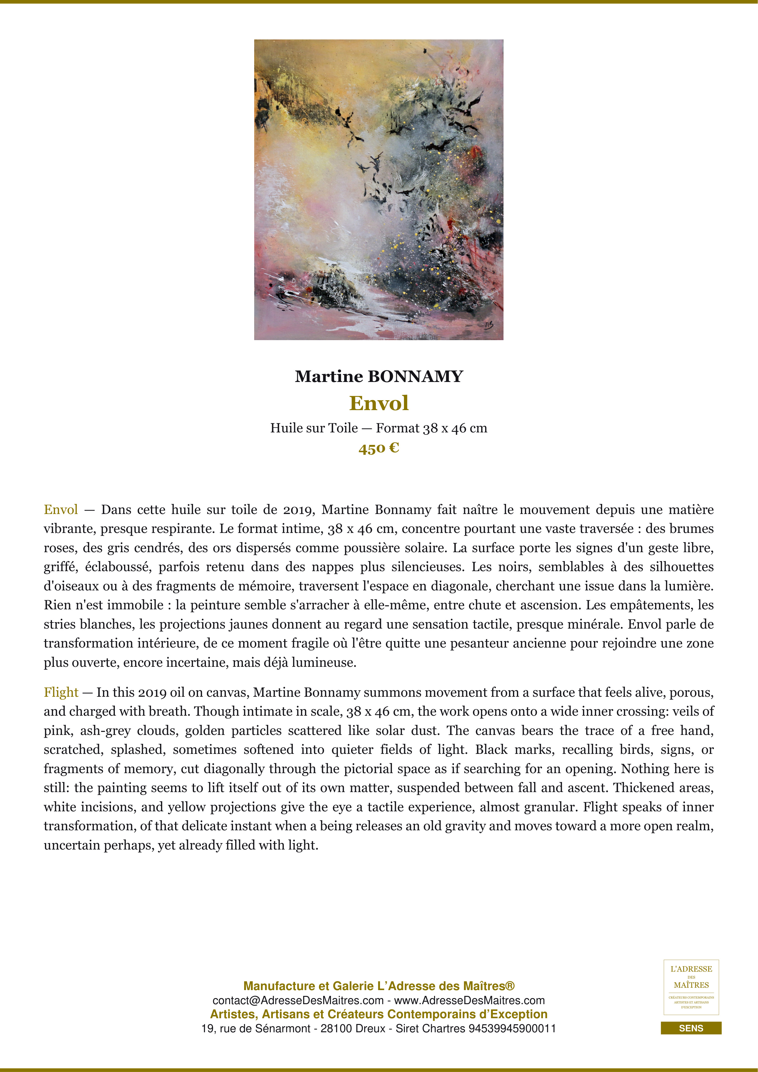 Fiche Premium — Envol — Martine BONNAMY — L'Adresse des Maîtres®