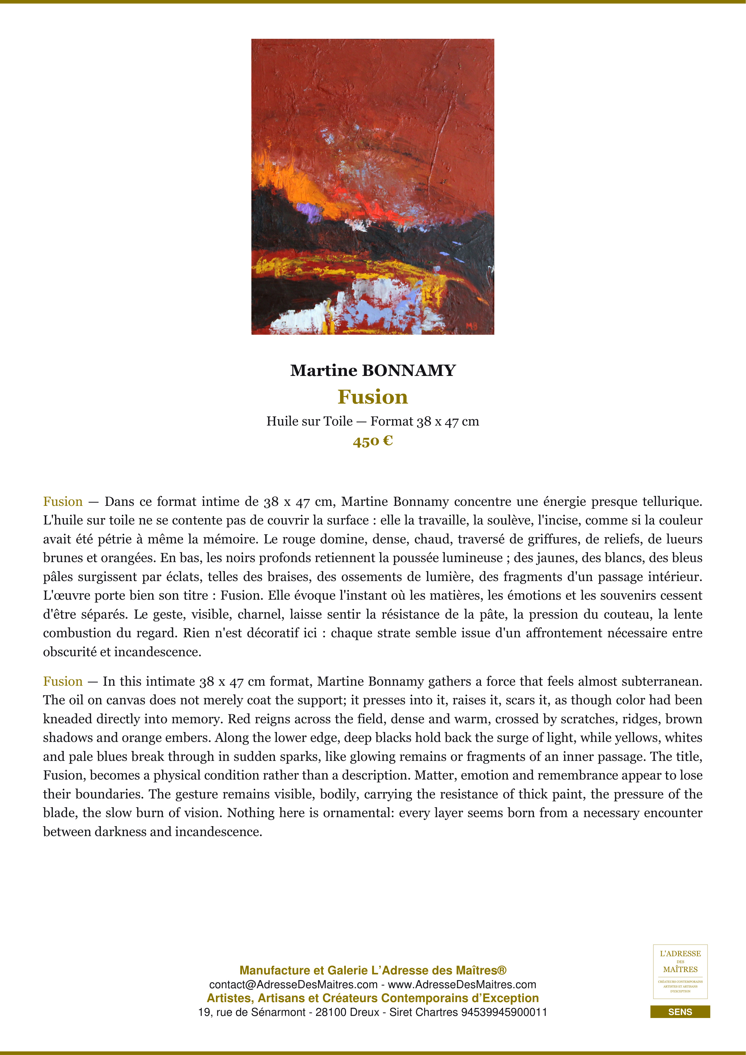 Fiche Premium — Fusion — Martine BONNAMY — L'Adresse des Maîtres®