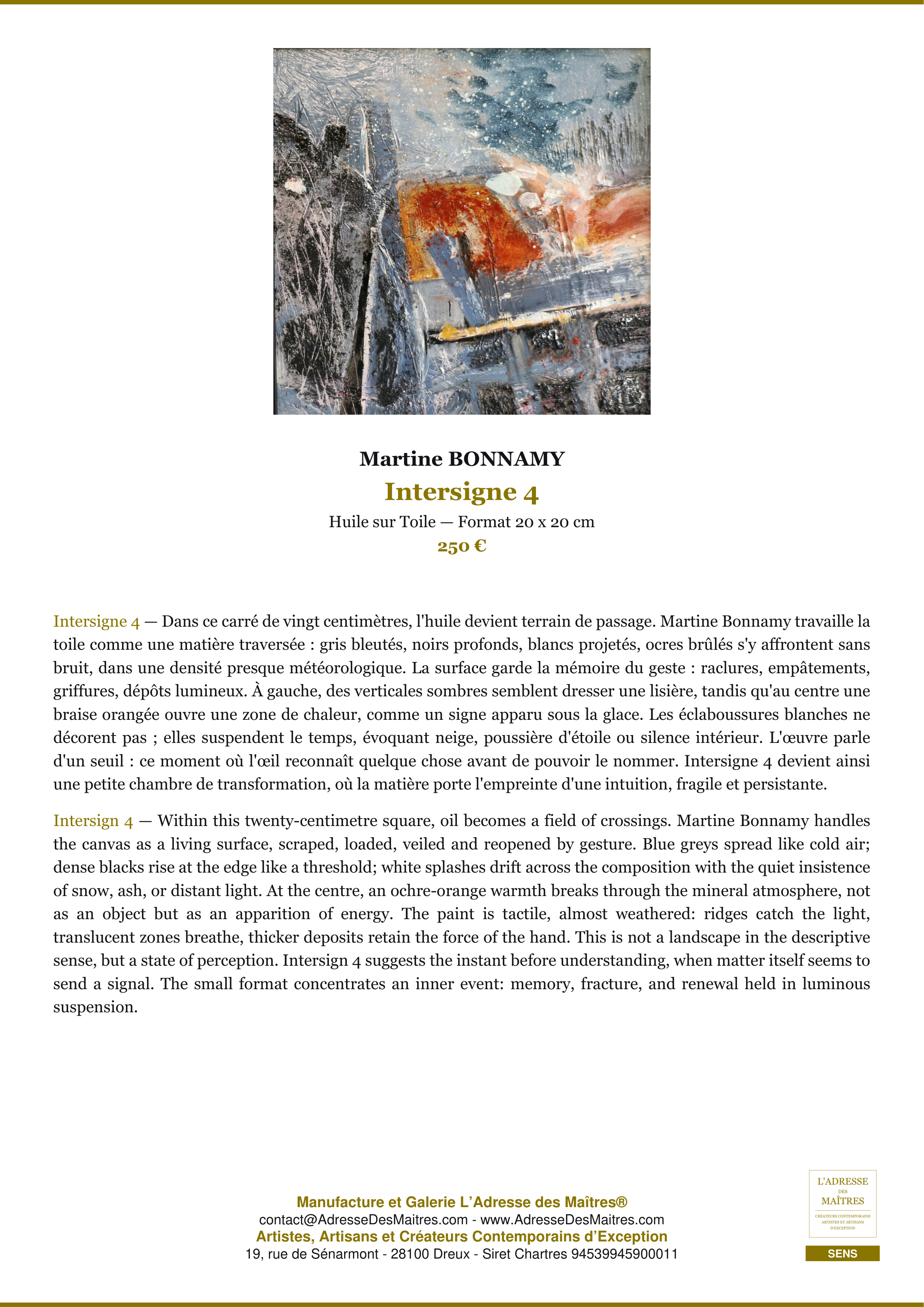 Fiche Premium — Intersigne 4 — Martine BONNAMY — L'Adresse des Maîtres®