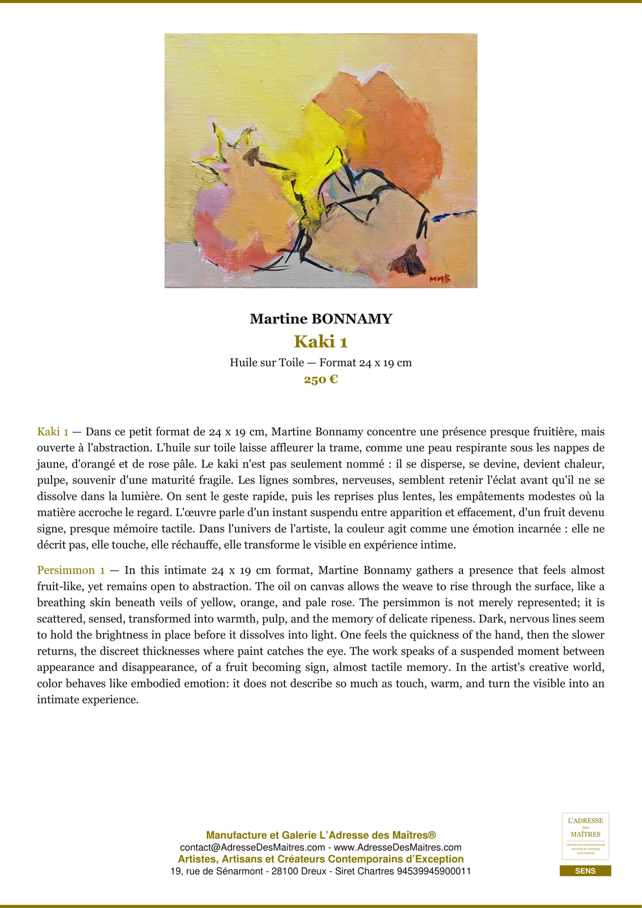 Fiche Premium - Kaki 1 - Martine BONNAMY - L'Adresse des Maîtres®
