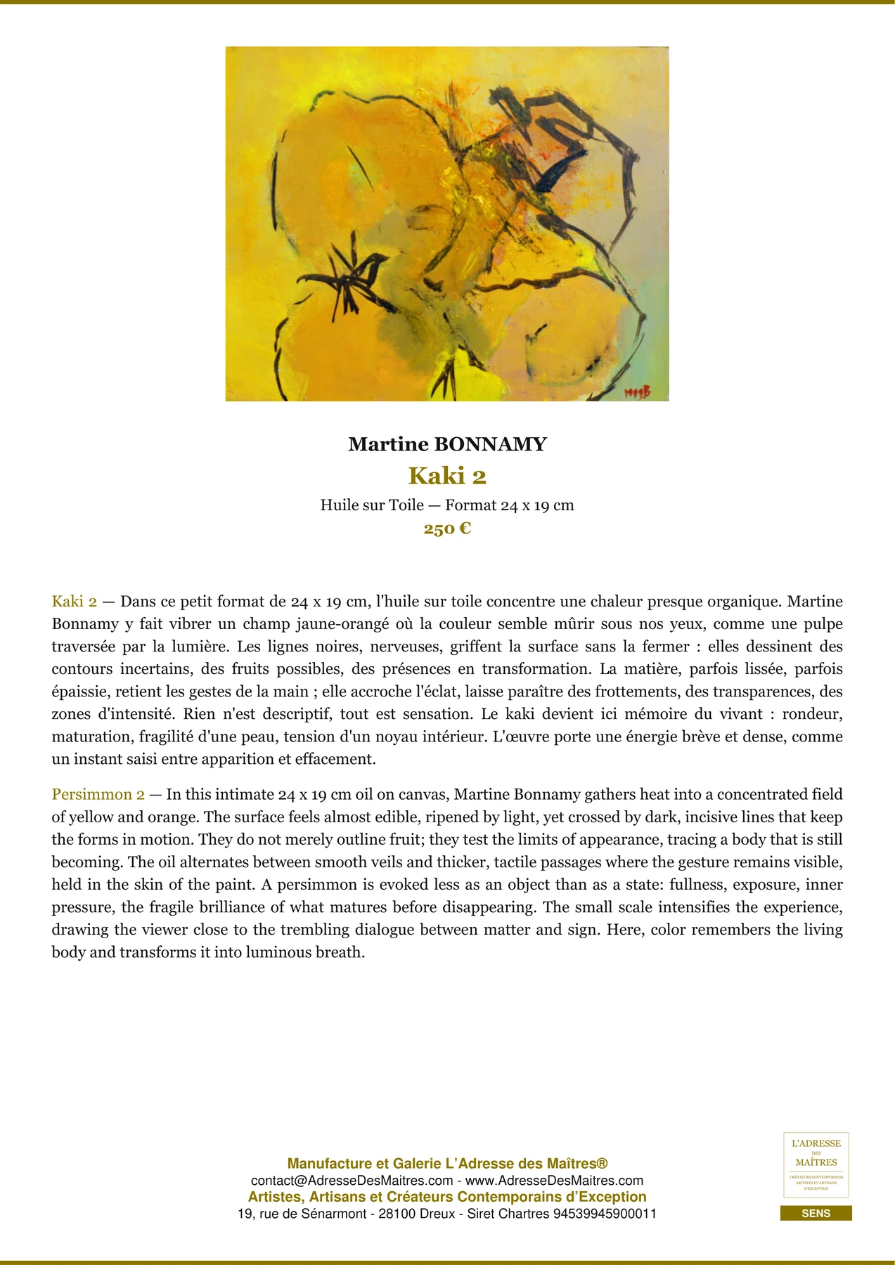 Fiche Premium - Kaki 2 - Martine BONNAMY - L'Adresse des Maîtres®