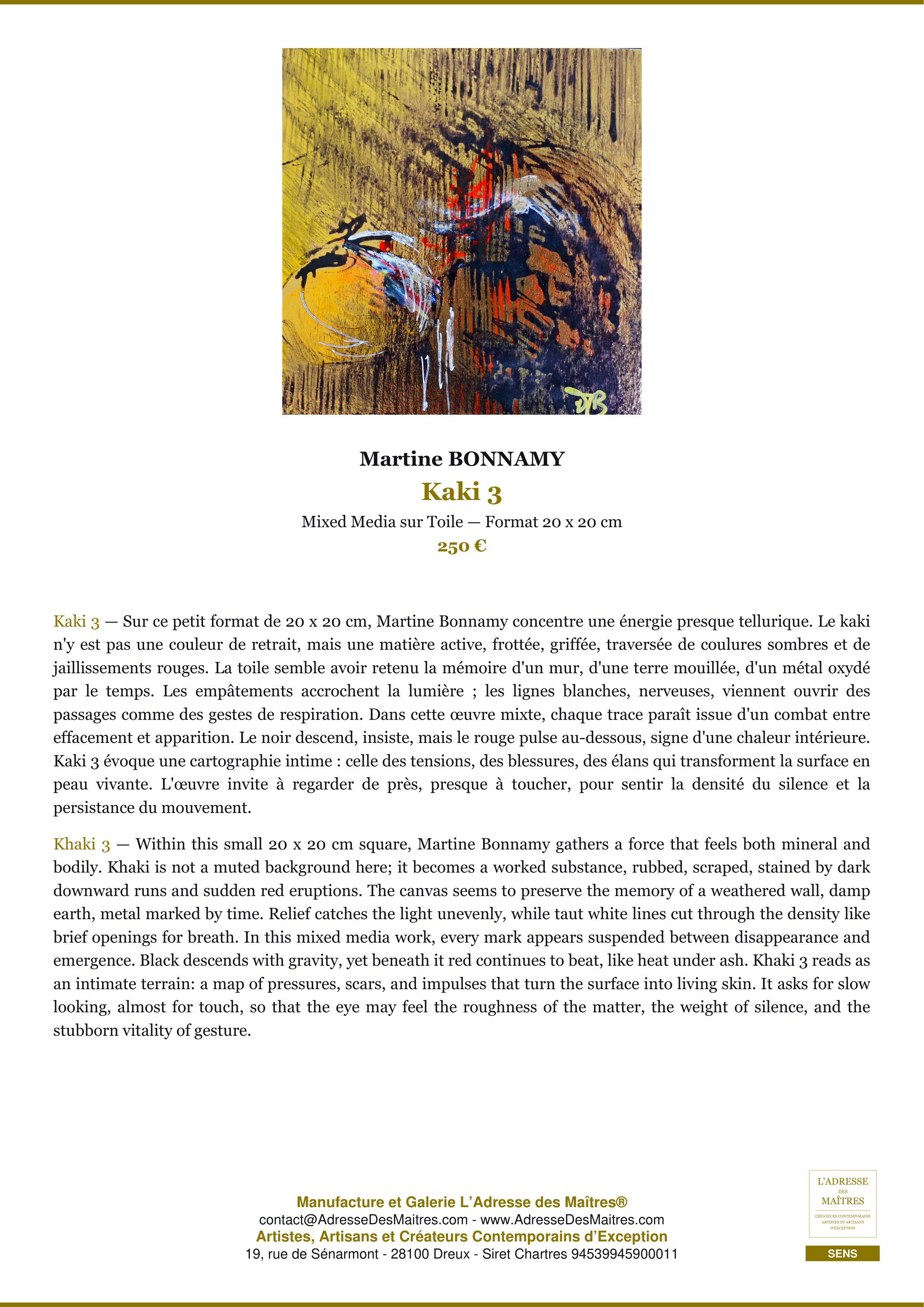 Fiche Premium — Kaki 3 — Martine BONNAMY — L'Adresse des Maîtres®