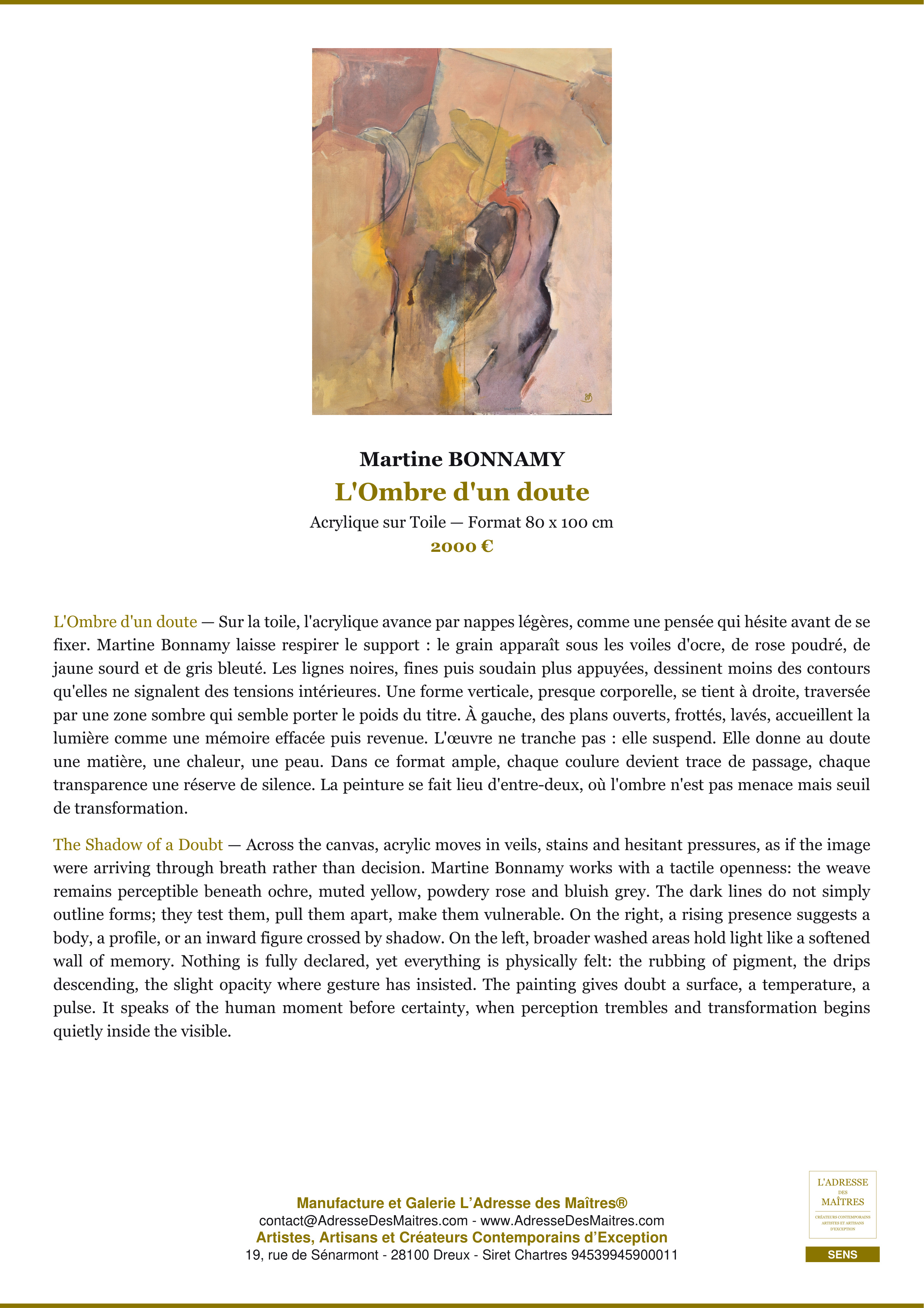 Fiche Premium — L'Ombre d'un doute — Martine BONNAMY — L'Adresse des Maîtres®