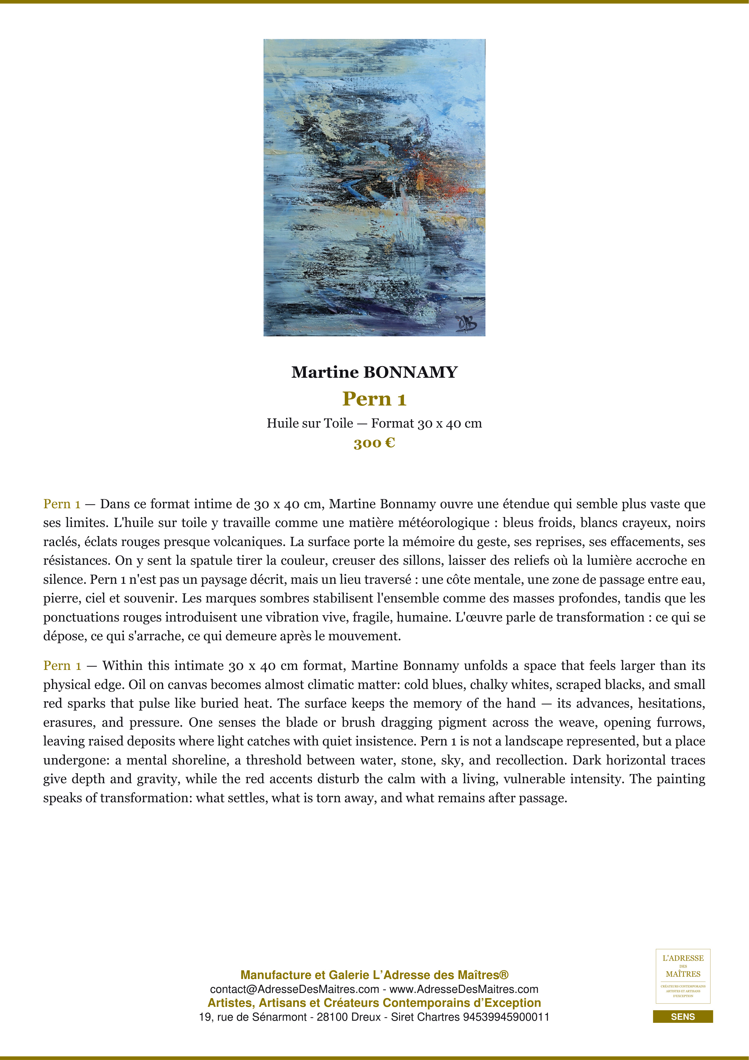 Fiche Premium — Pern 1 — Martine BONNAMY — L'Adresse des Maîtres®
