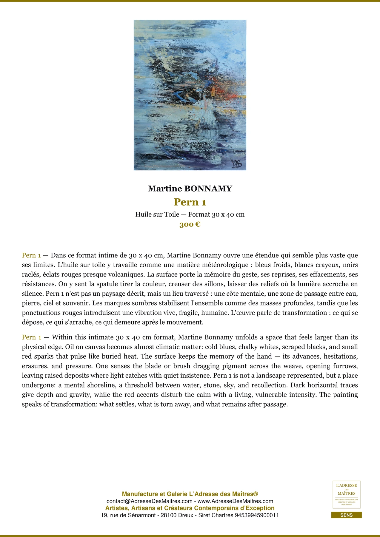 Fiche Premium - Pern 1 - Martine BONNAMY - L'Adresse des Maîtres®