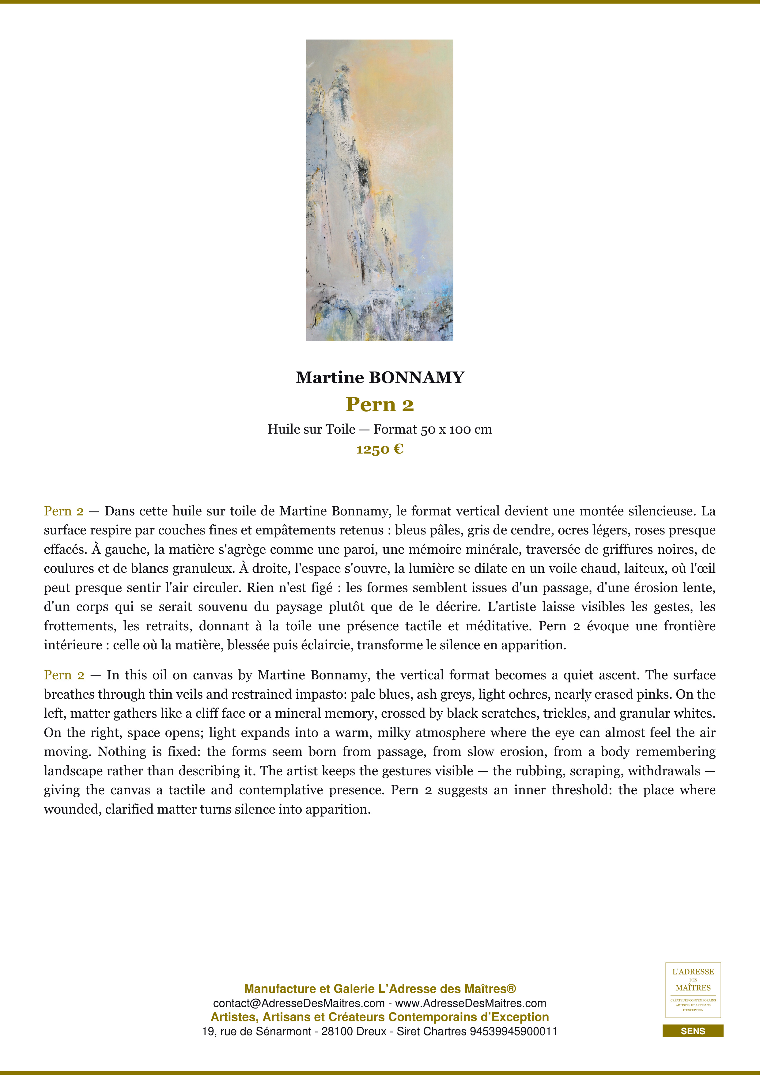 Fiche Premium — Pern 2 — Martine BONNAMY — L'Adresse des Maîtres®