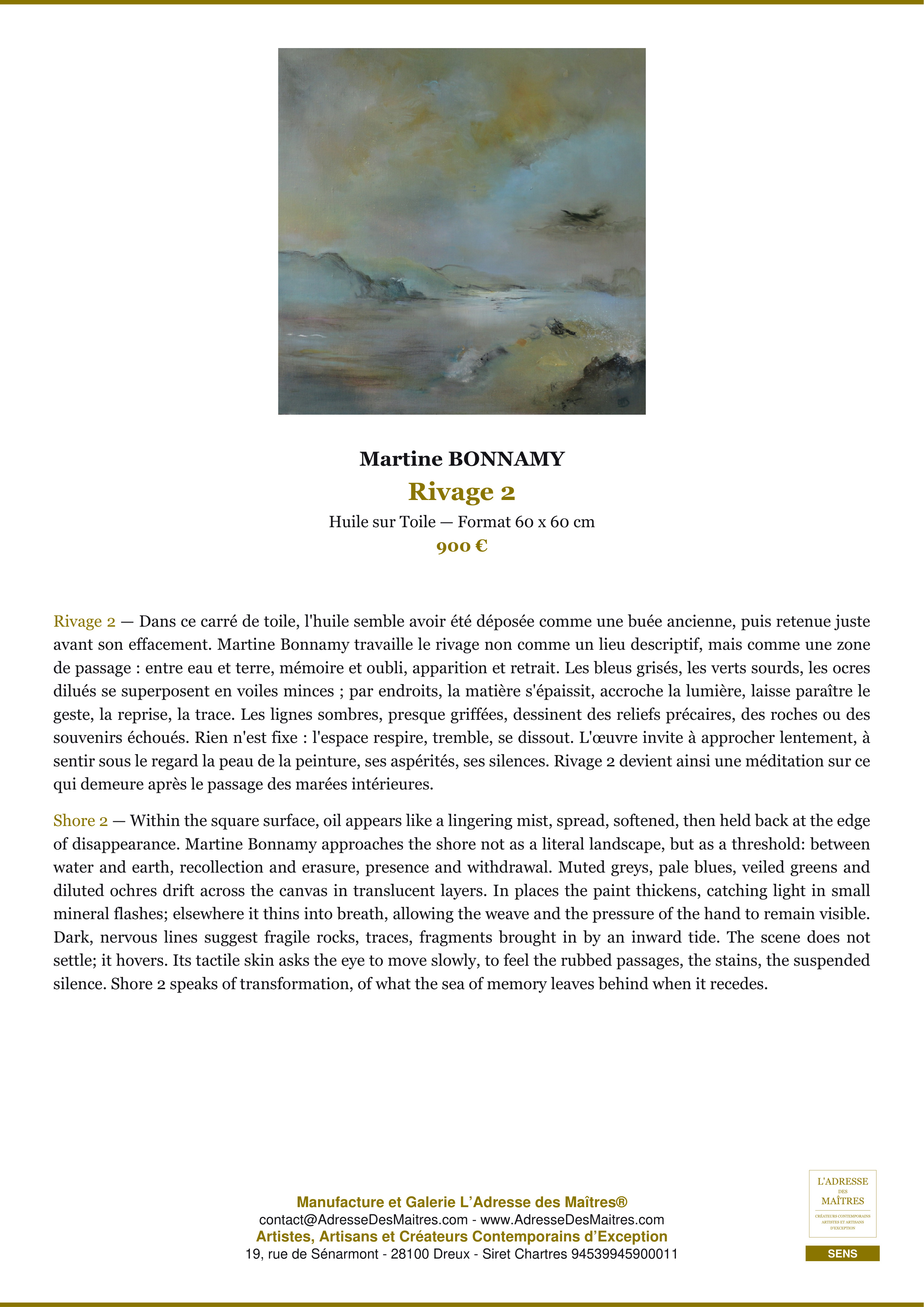 Fiche Premium — Rivage 2 — Martine BONNAMY — L'Adresse des Maîtres®