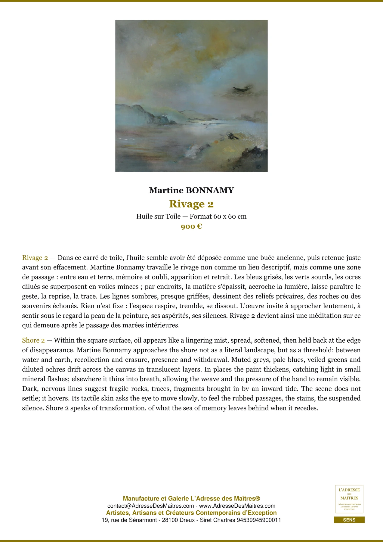 Fiche Premium - Rivage 2 - Martine BONNAMY - L'Adresse des Maîtres®