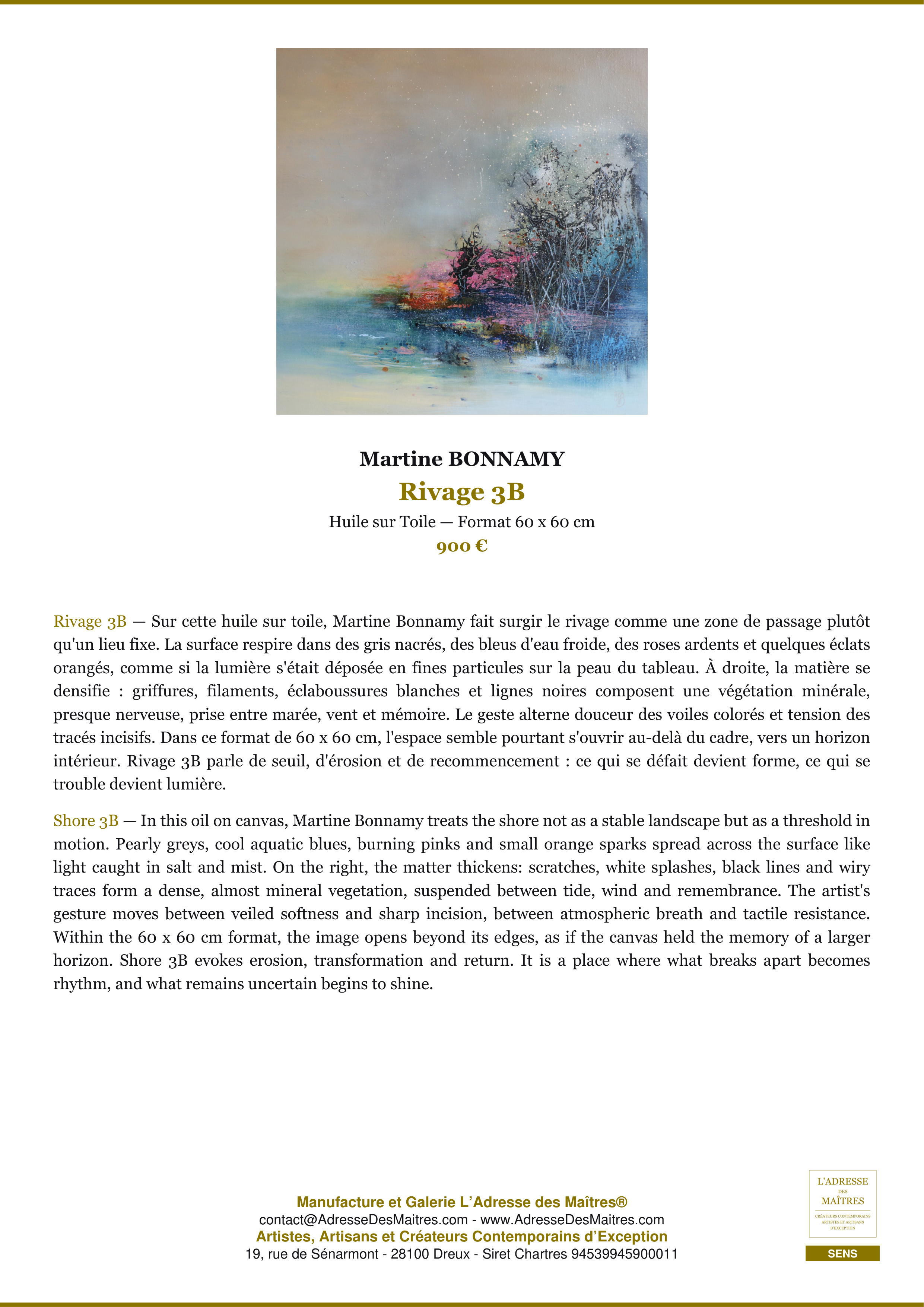Fiche Premium — Rivage 3B — Martine BONNAMY — L'Adresse des Maîtres®