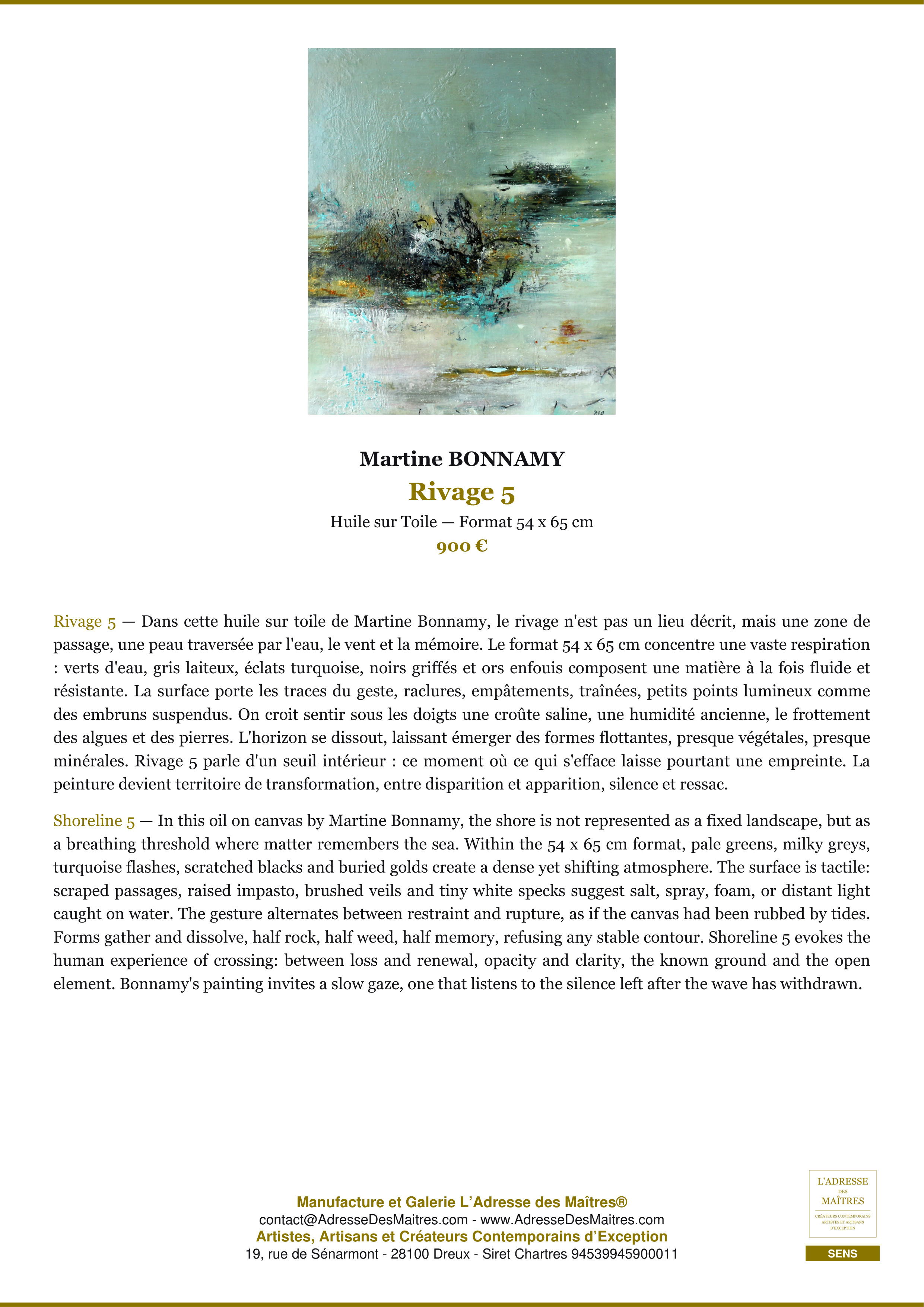 Fiche Premium — Rivage 5 — Martine BONNAMY — L'Adresse des Maîtres®