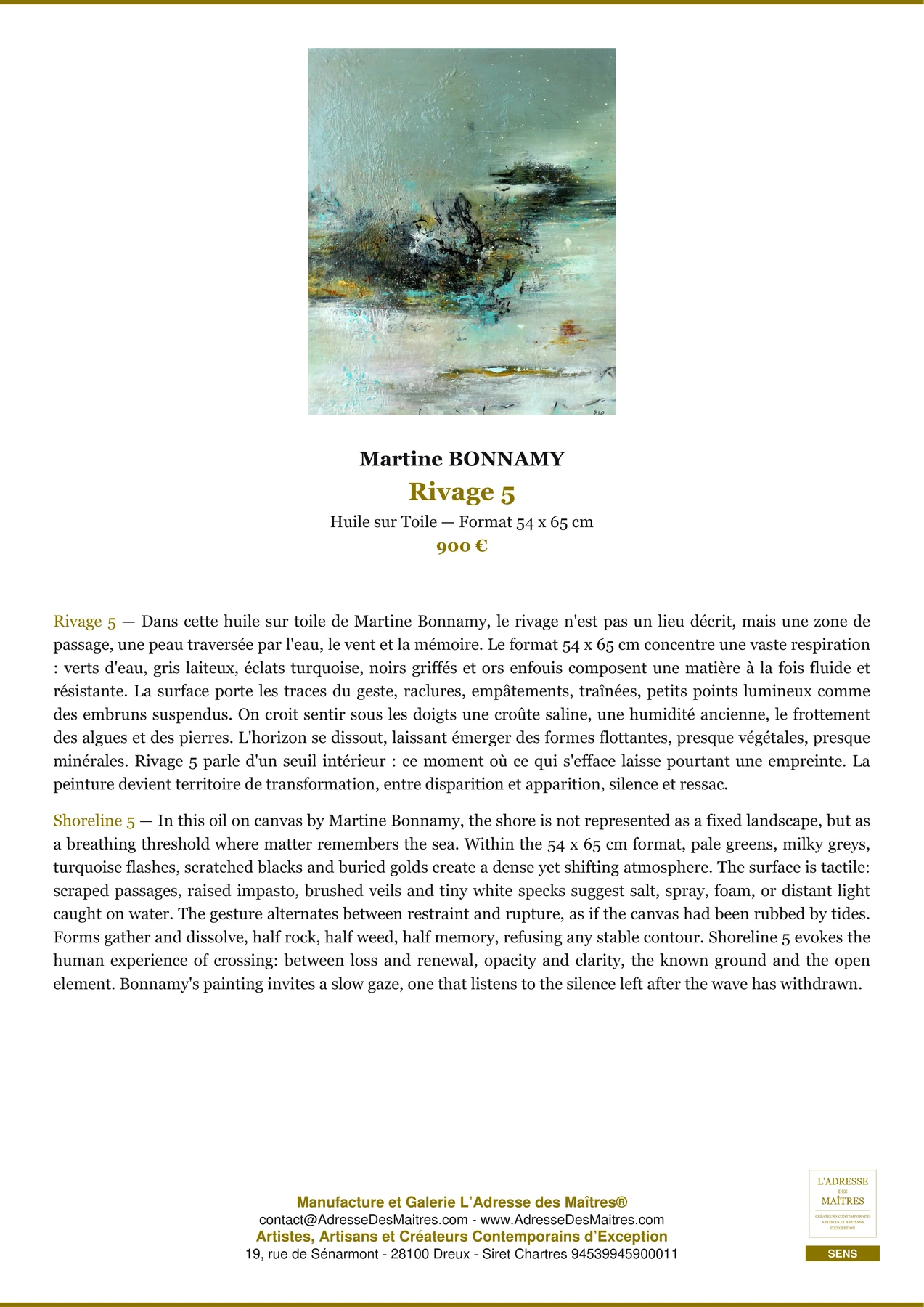 Fiche Premium - Rivage 5 - Martine BONNAMY - L'Adresse des Maîtres®