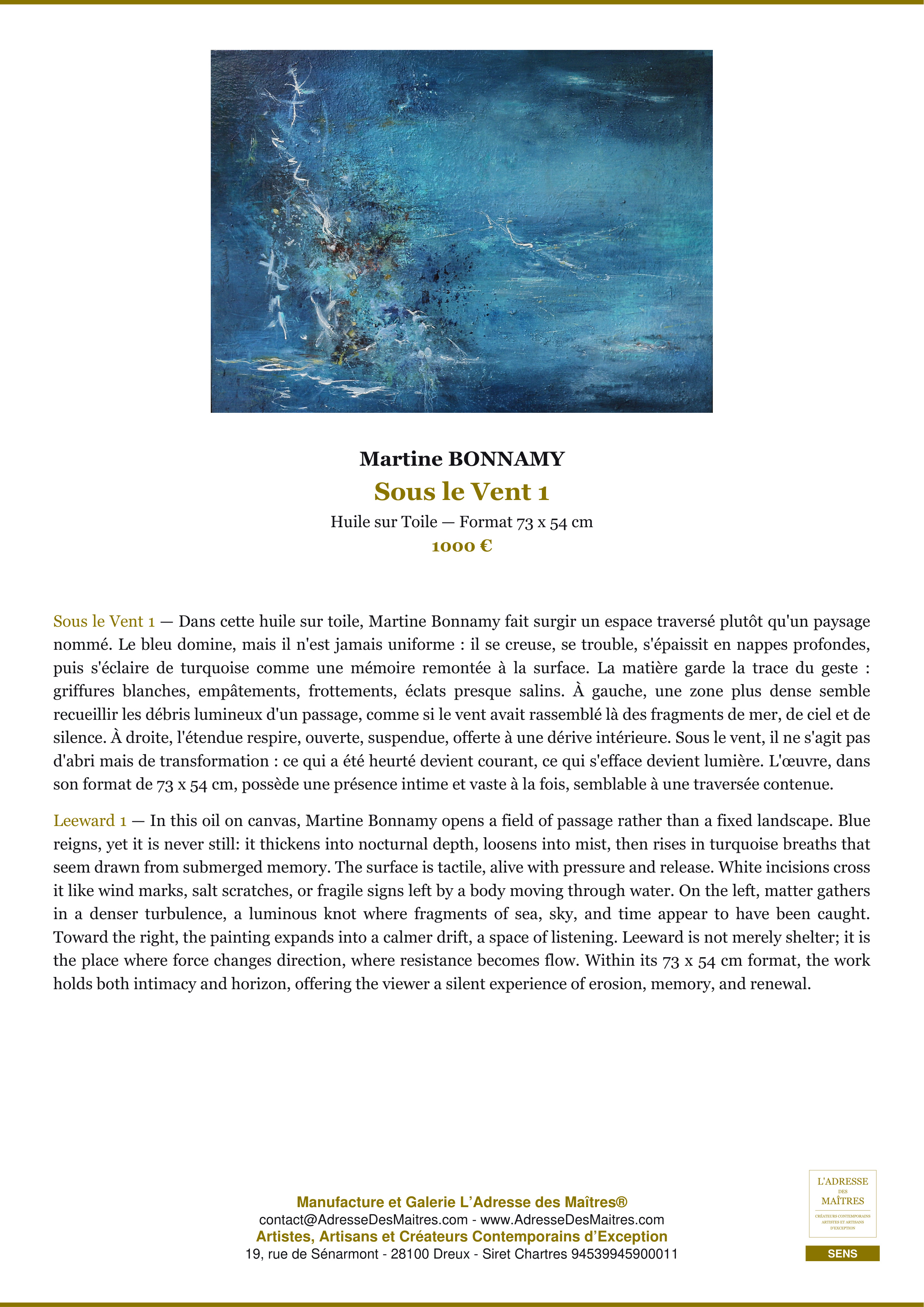 Fiche Premium — Sous le Vent 1 — Martine BONNAMY — L'Adresse des Maîtres®