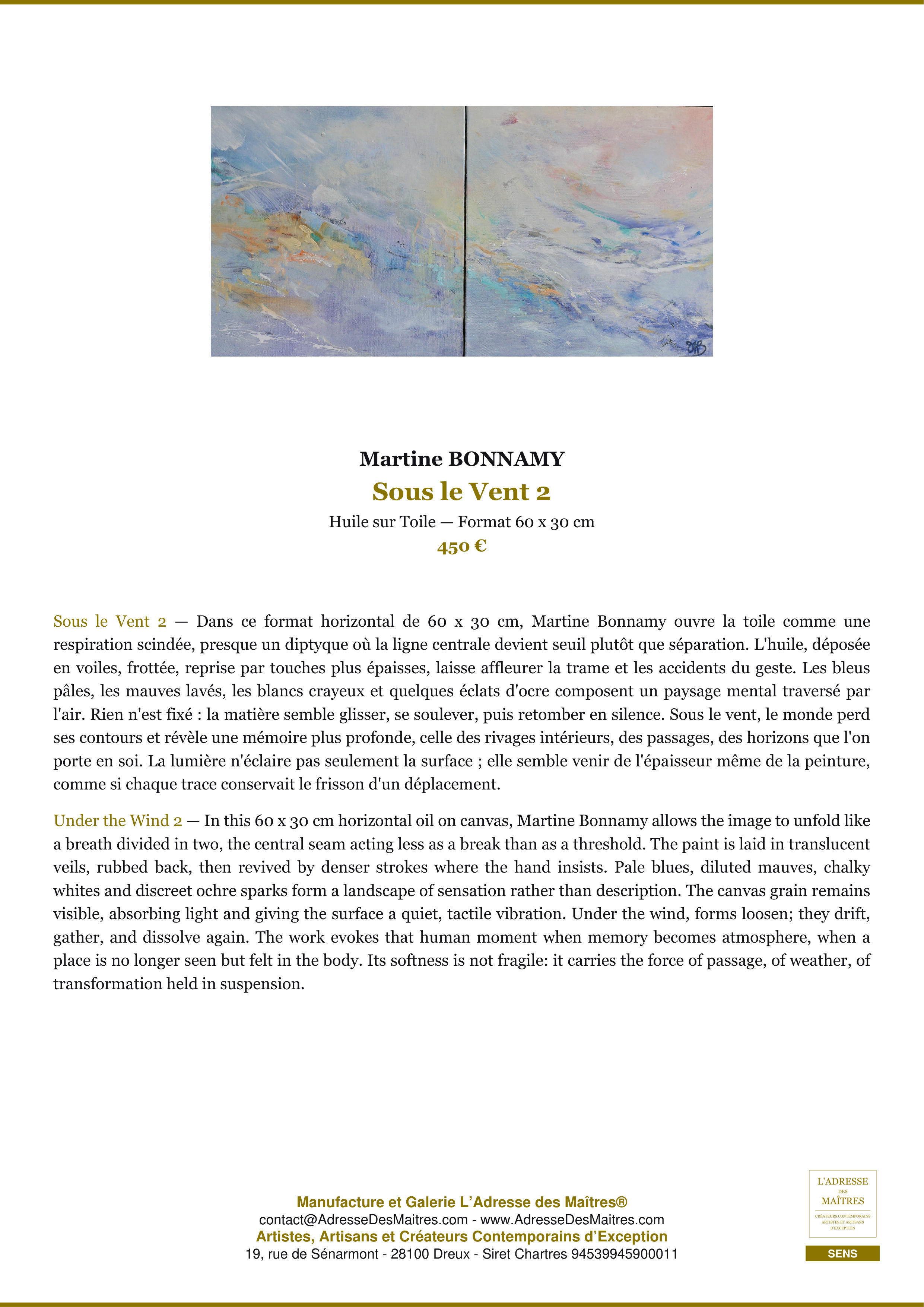 Fiche Premium — Sous le Vent 2 — Martine BONNAMY — L'Adresse des Maîtres®