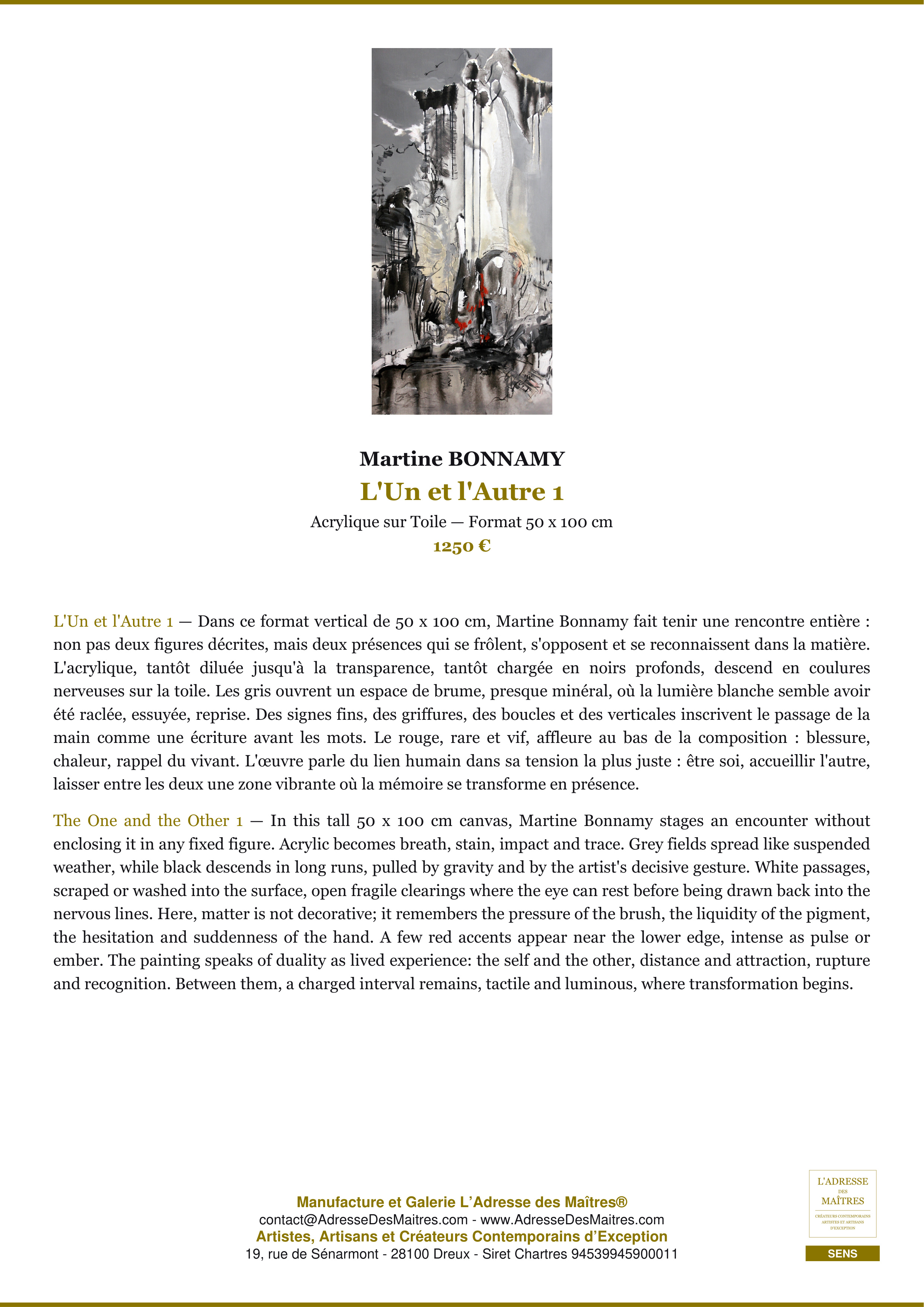 Fiche Premium — L'Un et l'Autre 1 — Martine BONNAMY — L'Adresse des Maîtres®