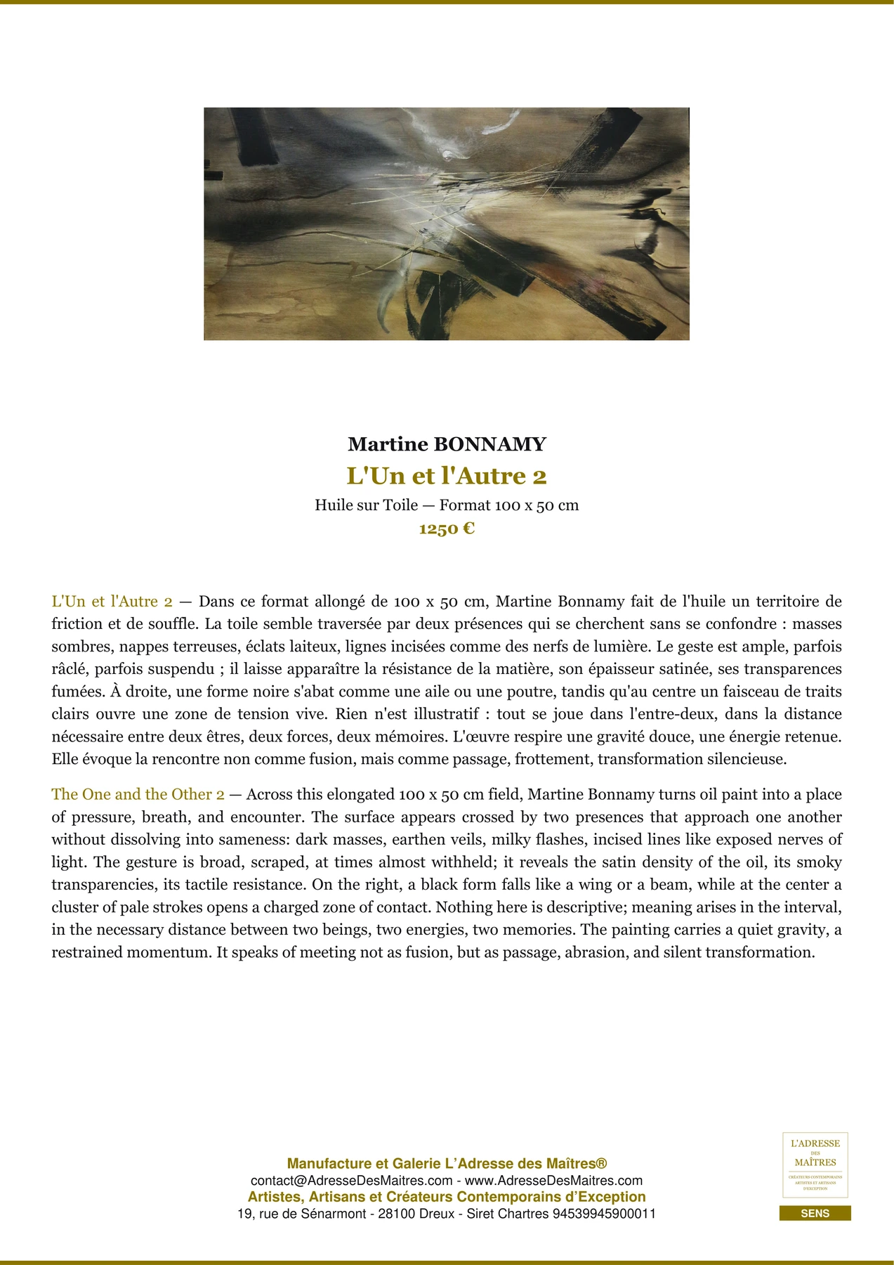 Fiche Premium - L'Un et l'Autre 2 - Martine BONNAMY - L'Adresse des Maîtres®
