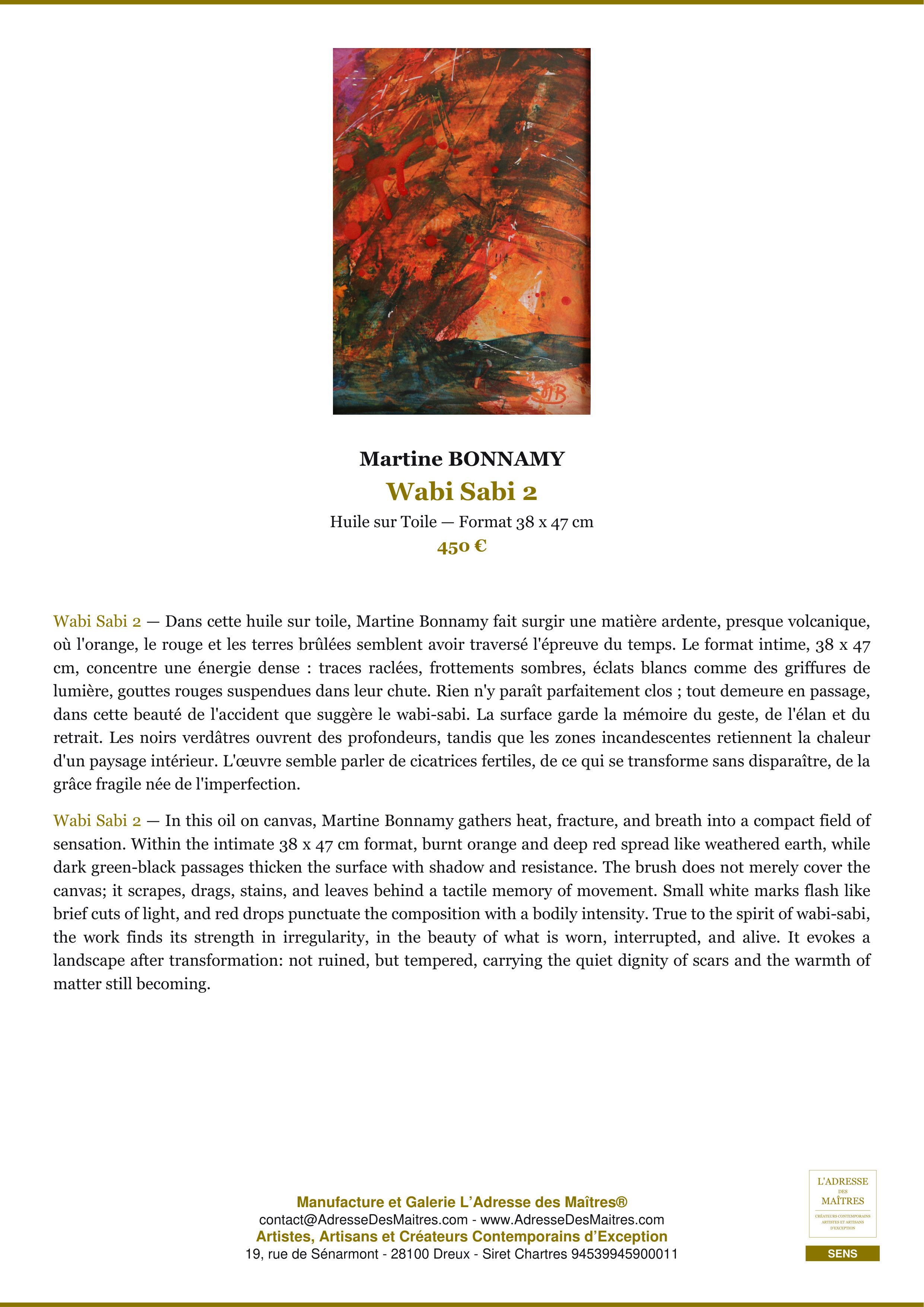 Fiche Premium — Wabi Sabi 2 — Martine BONNAMY — L'Adresse des Maîtres®