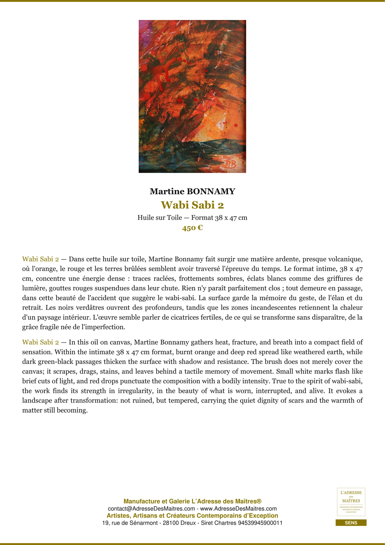 Fiche Premium - Wabi Sabi 2 - Martine BONNAMY - L'Adresse des Maîtres®