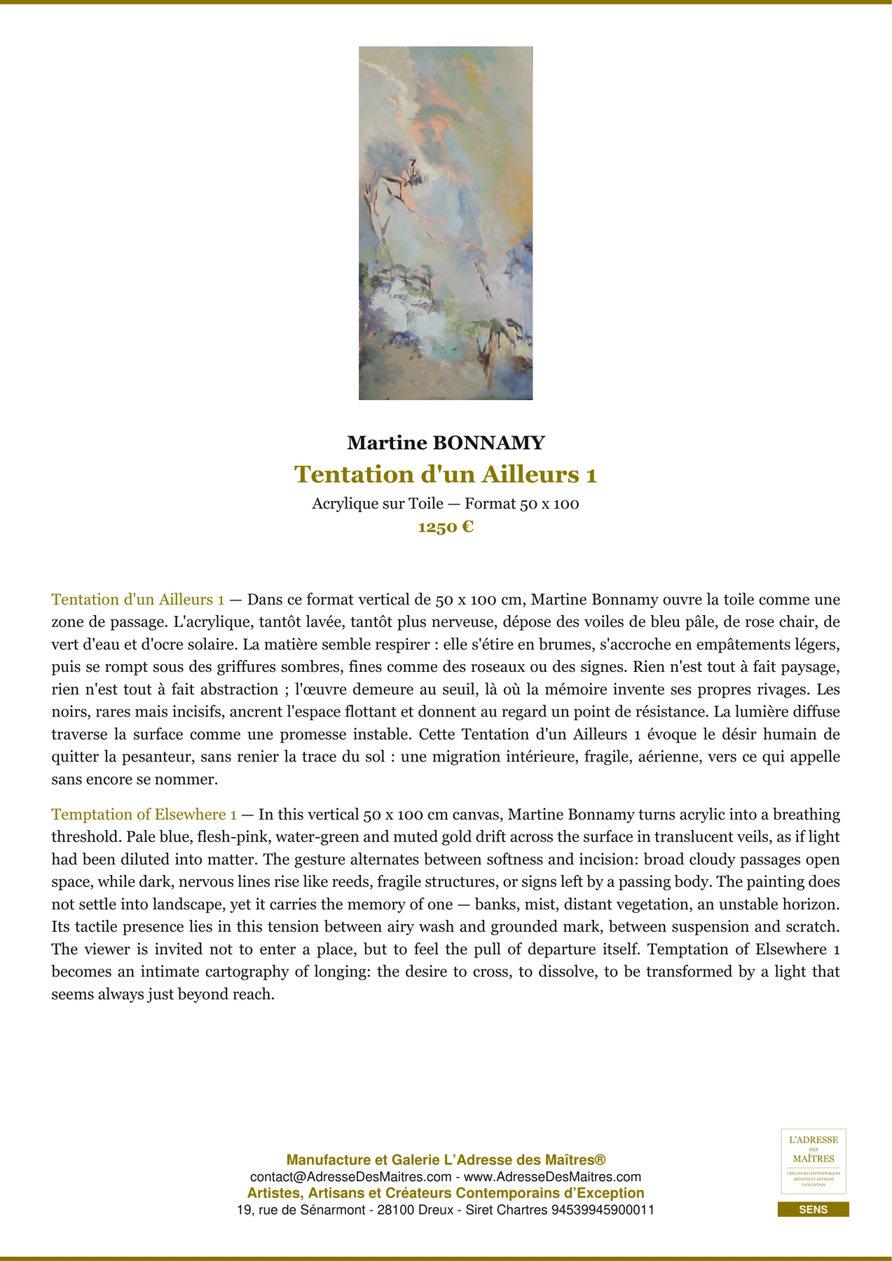 Fiche Premium - Tentation d'un Ailleurs 1 - Martine BONNAMY - L'Adresse des Maîtres®