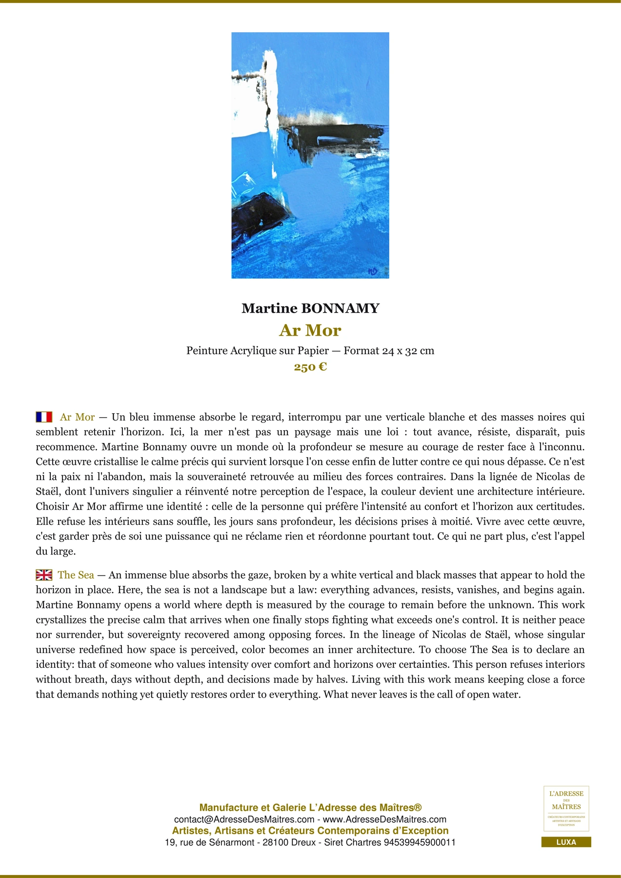 Fiche Premium - Ar Mor - Martine BONNAMY - L'Adresse des Maîtres®