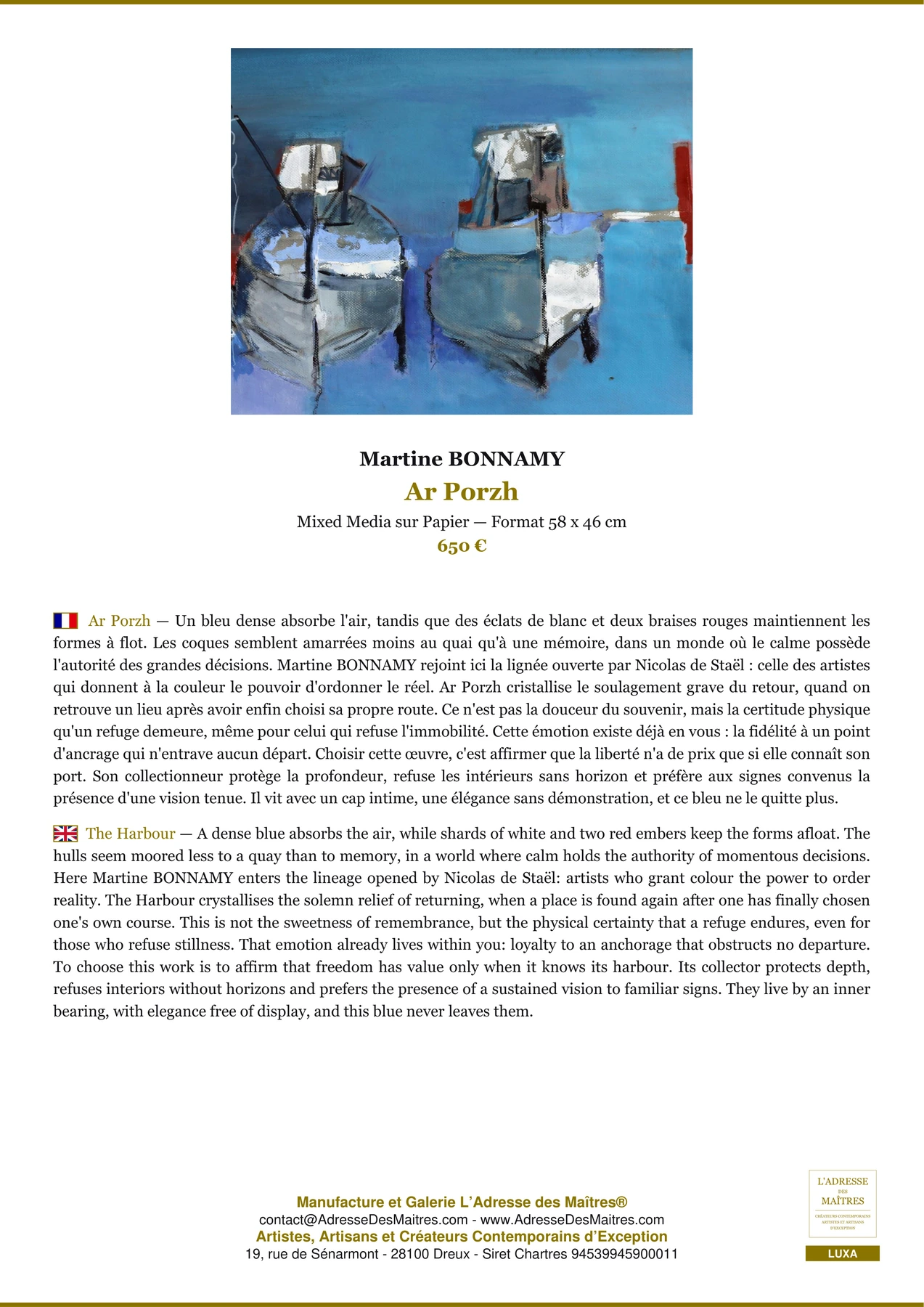 Fiche Premium - Ar Porzh - Martine BONNAMY - L'Adresse des Maîtres®