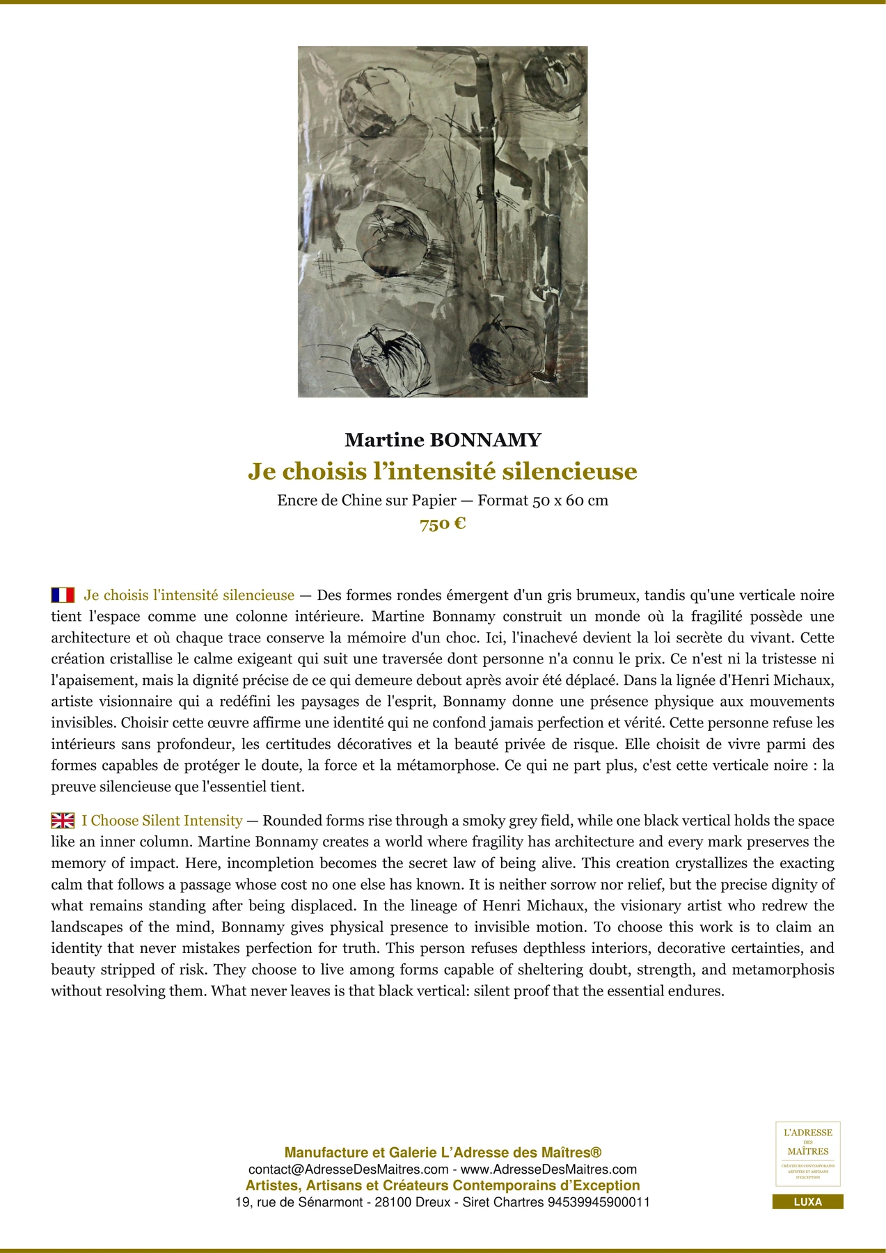 Fiche Premium - Je choisis l’intensité silencieuse - Martine BONNAMY - L'Adresse des Maîtres®