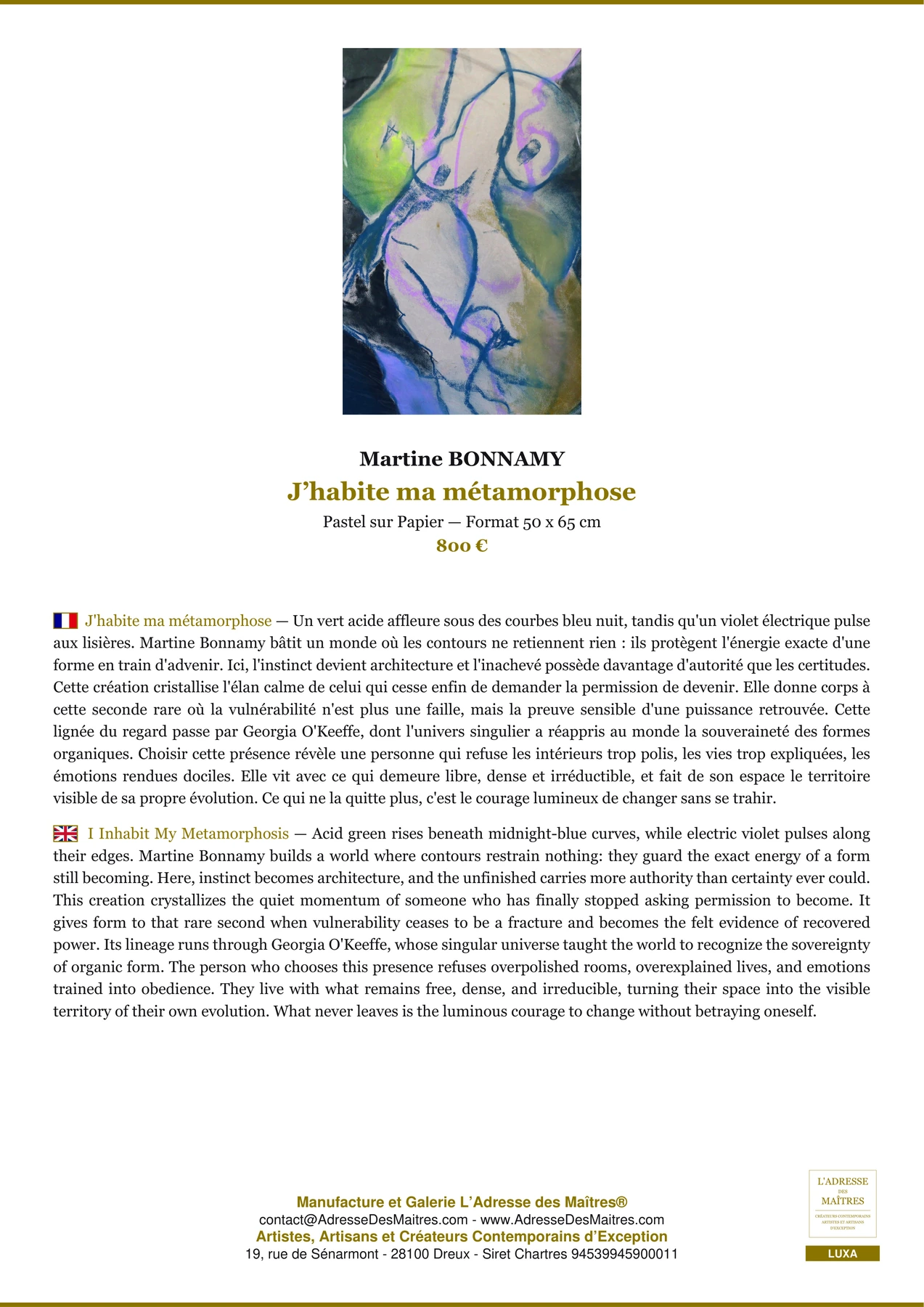 Fiche Premium - J’habite ma métamorphose - Martine BONNAMY - L'Adresse des Maîtres®