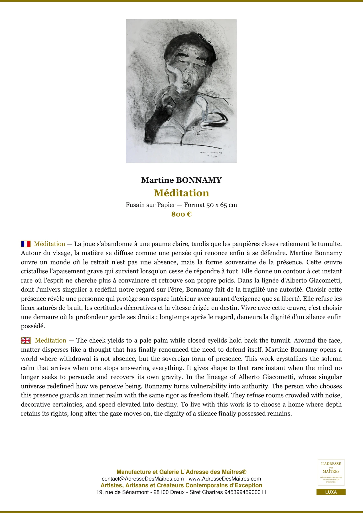 Fiche Premium - Méditation - Martine BONNAMY - L'Adresse des Maîtres®