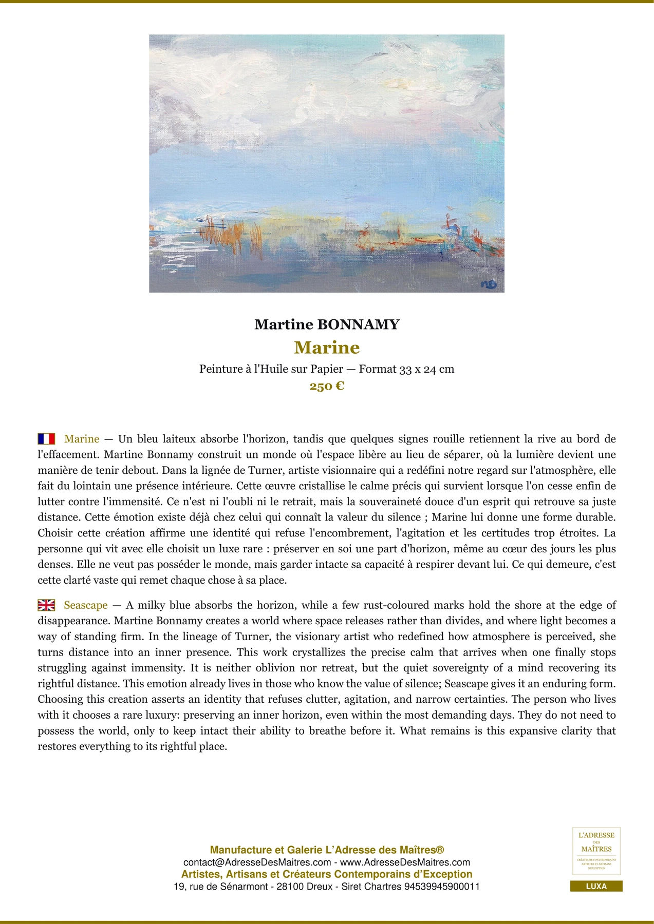 Fiche Premium - Marine - Martine BONNAMY - L'Adresse des Maîtres®
