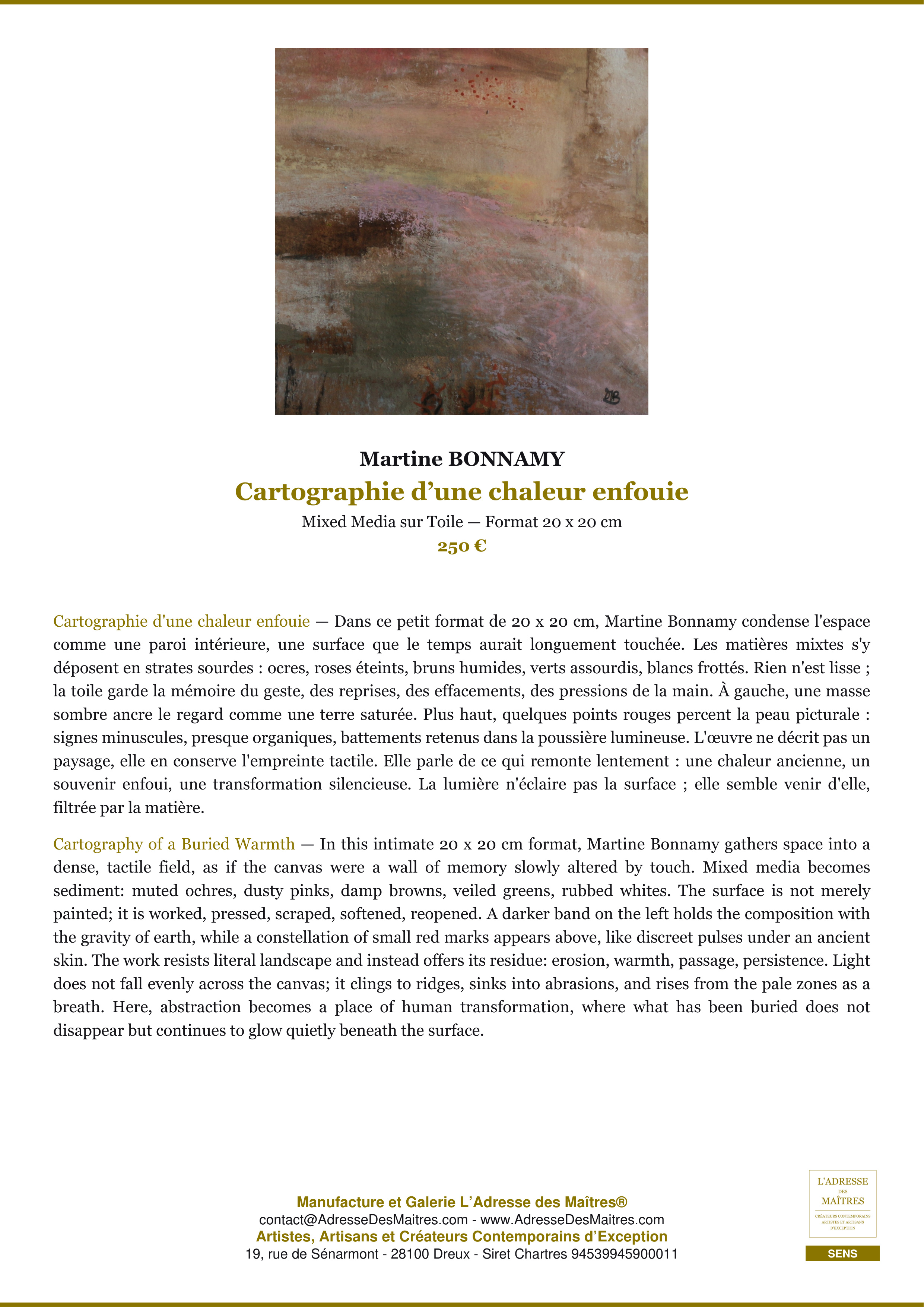 Fiche Premium — Cartographie d’une chaleur enfouie — Martine BONNAMY — L'Adresse des Maîtres®