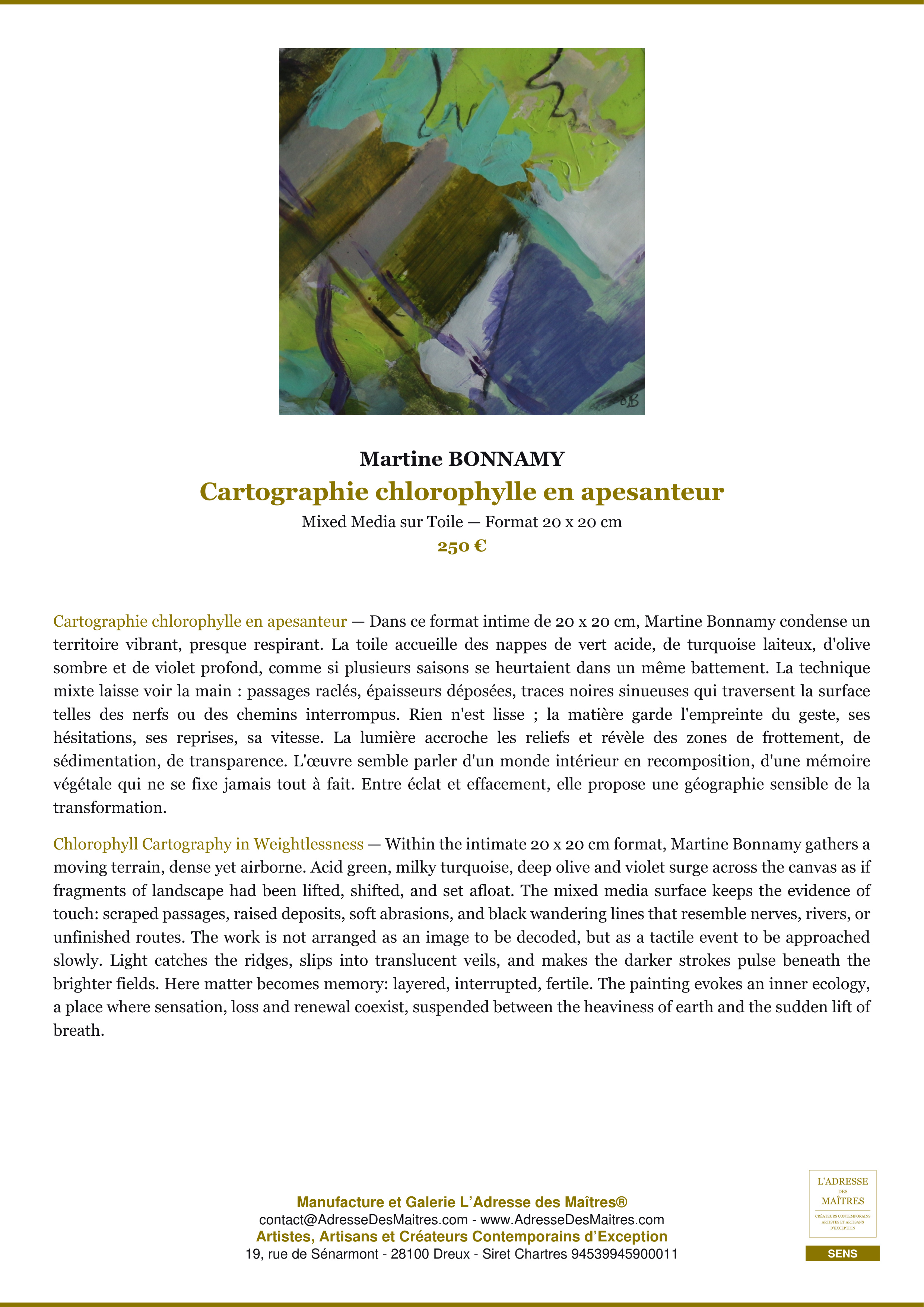 Fiche Premium — Cartographie chlorophylle en apesanteur — Martine BONNAMY — L'Adresse des Maîtres®