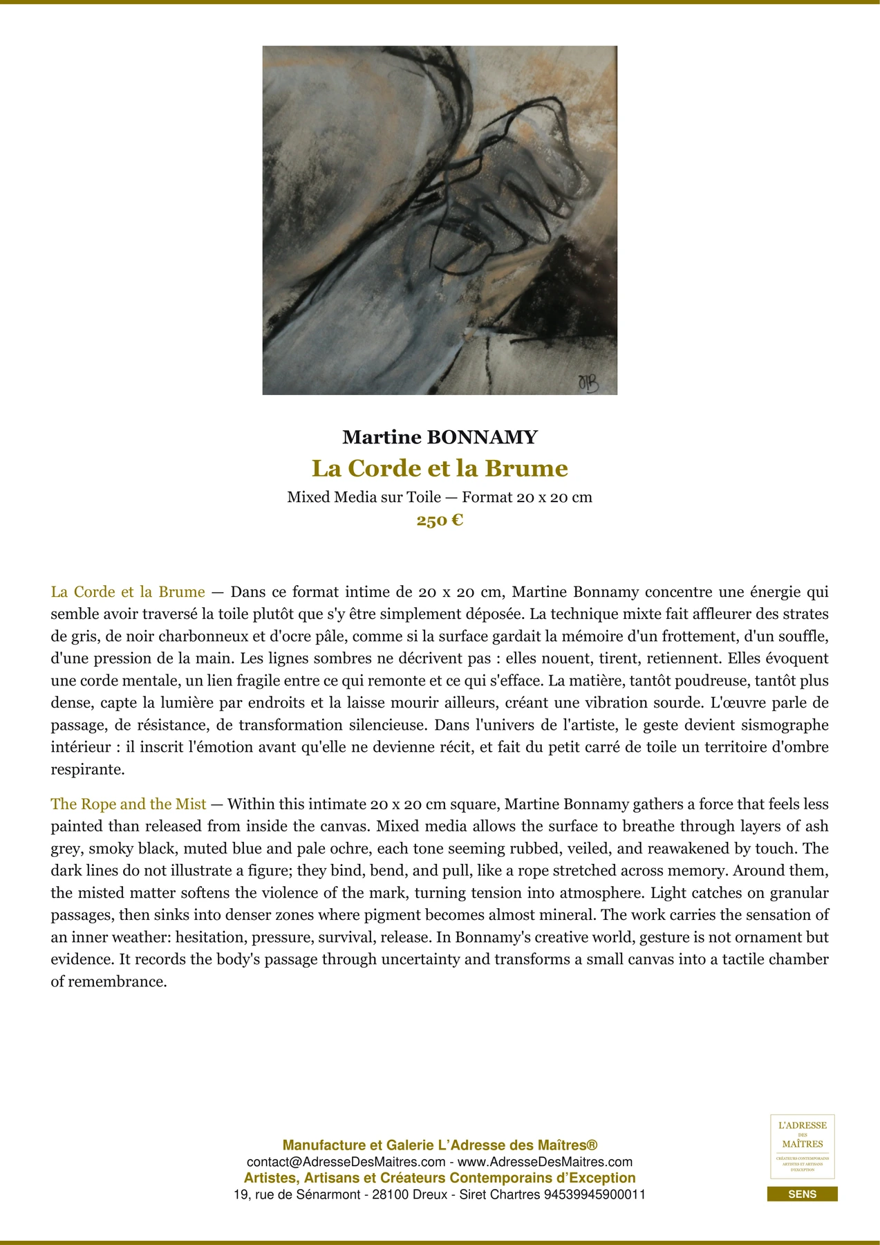Fiche Premium - La Corde et la Brume - Martine BONNAMY - L'Adresse des Maîtres®