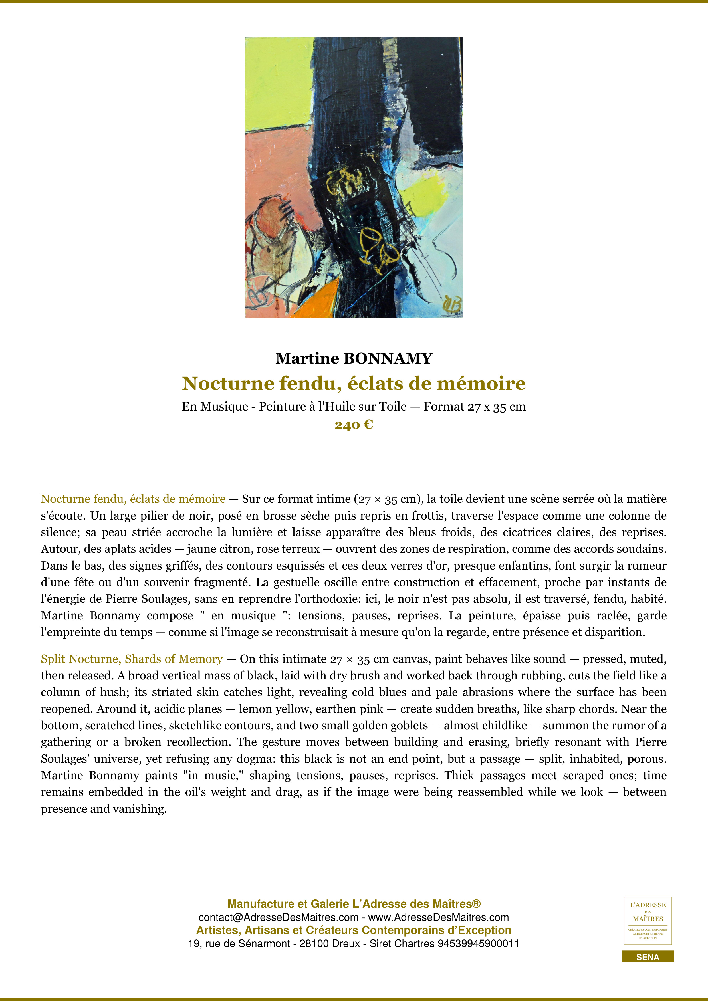 Fiche Premium — Nocturne fendu, éclats de mémoire — Martine BONNAMY — L'Adresse des Maîtres®