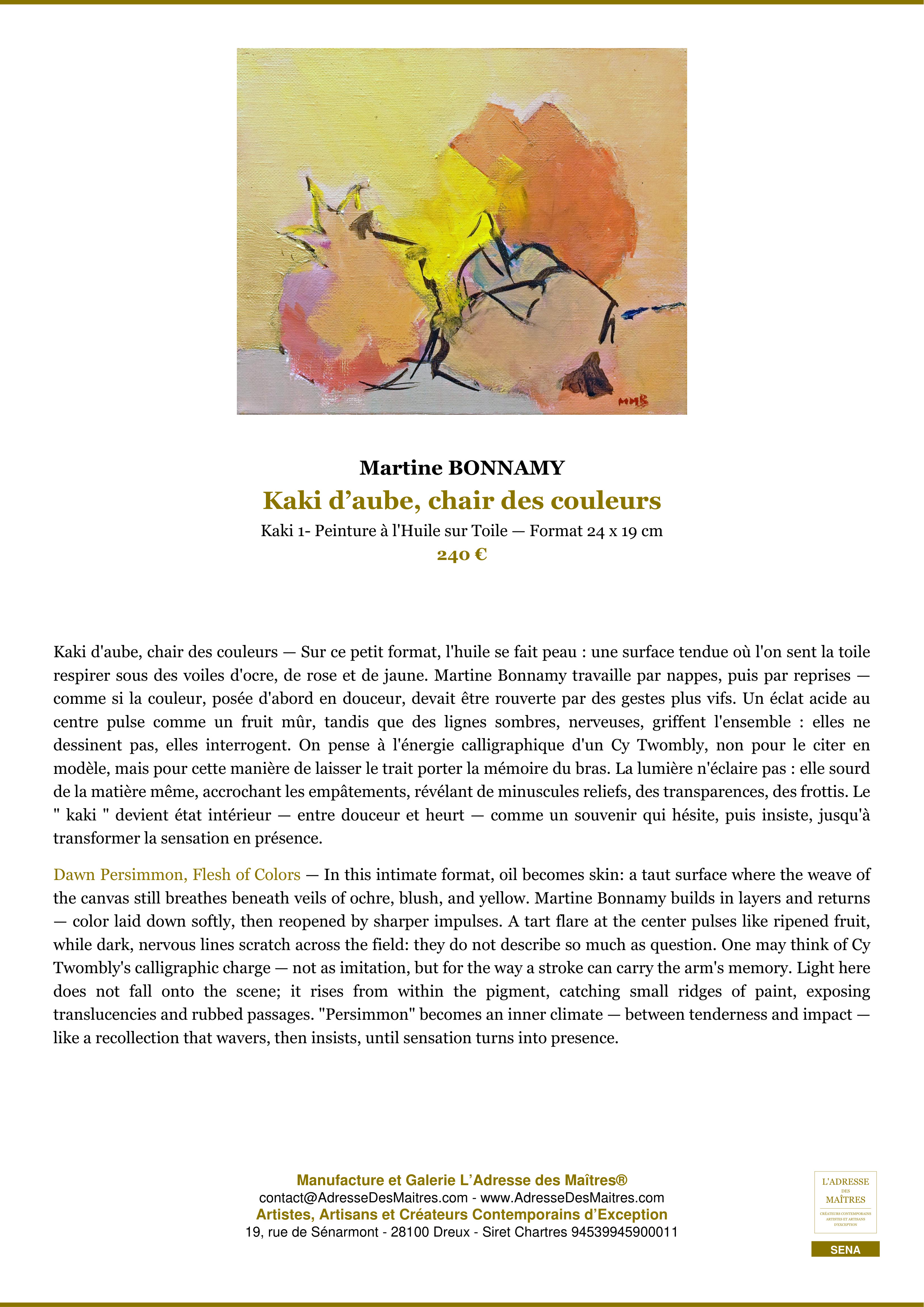 Fiche Premium — Kaki d’aube, chair des couleurs — Martine BONNAMY — L'Adresse des Maîtres®