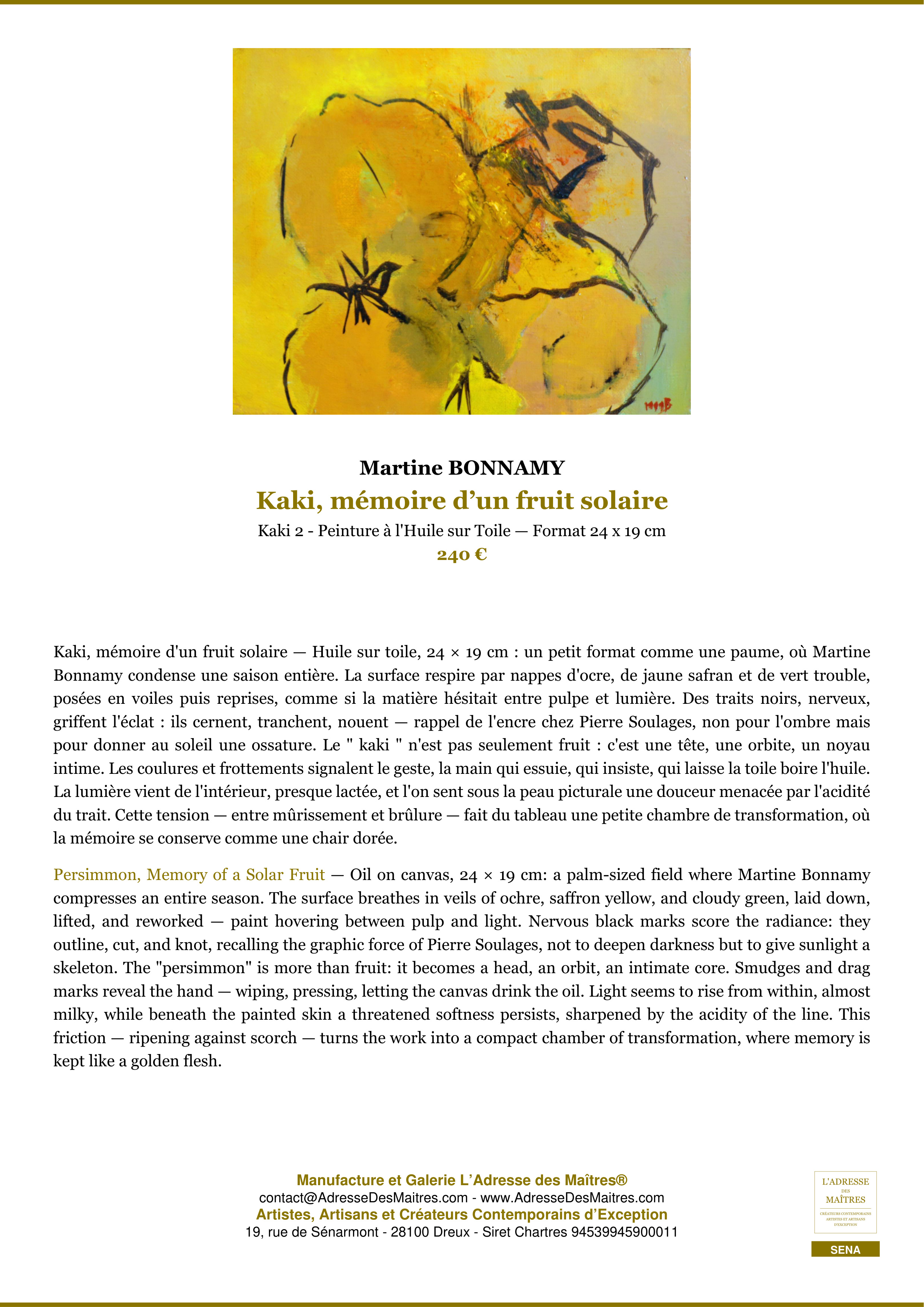 Fiche Premium — Kaki, mémoire d’un fruit solaire — Martine BONNAMY — L'Adresse des Maîtres®