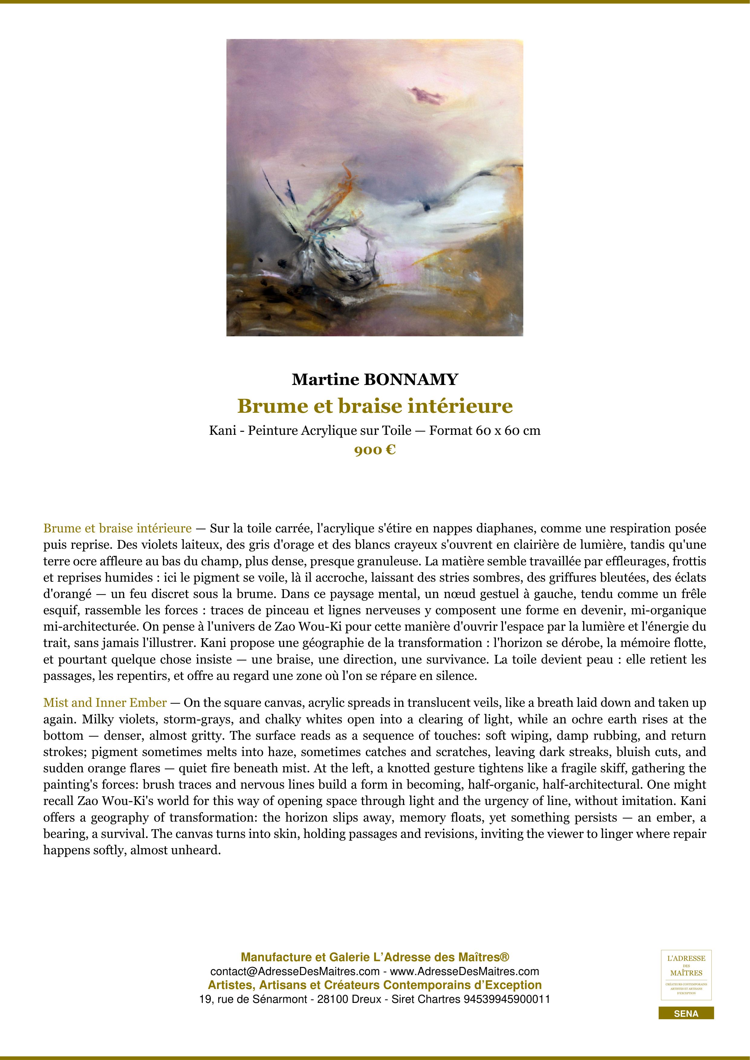 Fiche Premium — Brume et braise intérieure — Martine BONNAMY — L'Adresse des Maîtres®