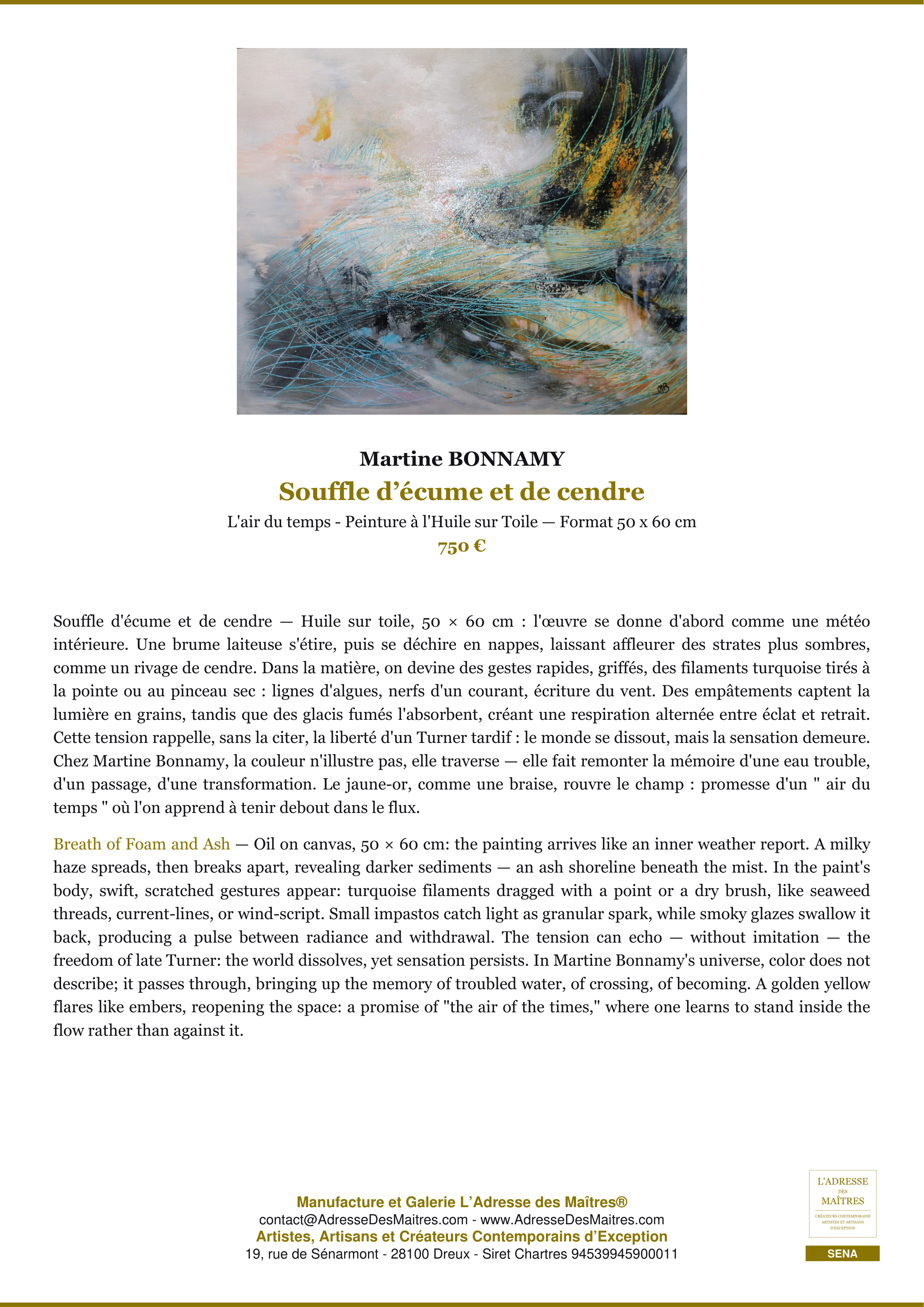 Fiche Premium — Souffle d’écume et de cendre — Martine BONNAMY — L'Adresse des Maîtres®
