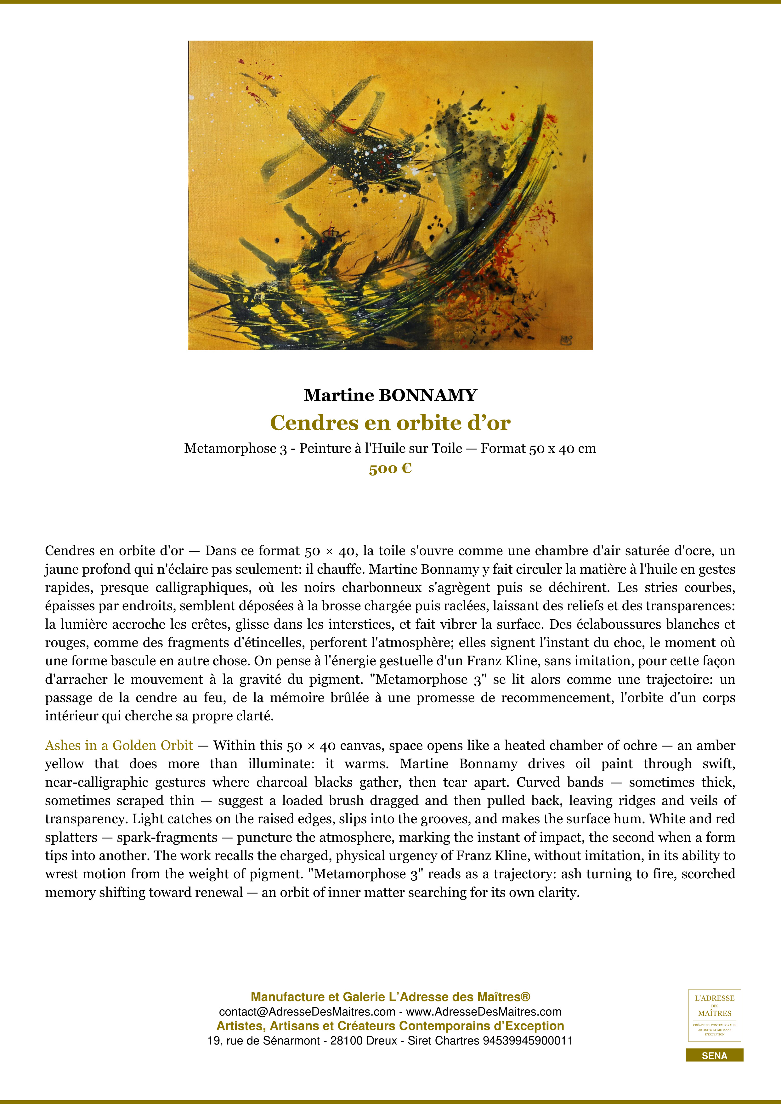 Fiche Premium — Cendres en orbite d’or — Martine BONNAMY — L'Adresse des Maîtres®