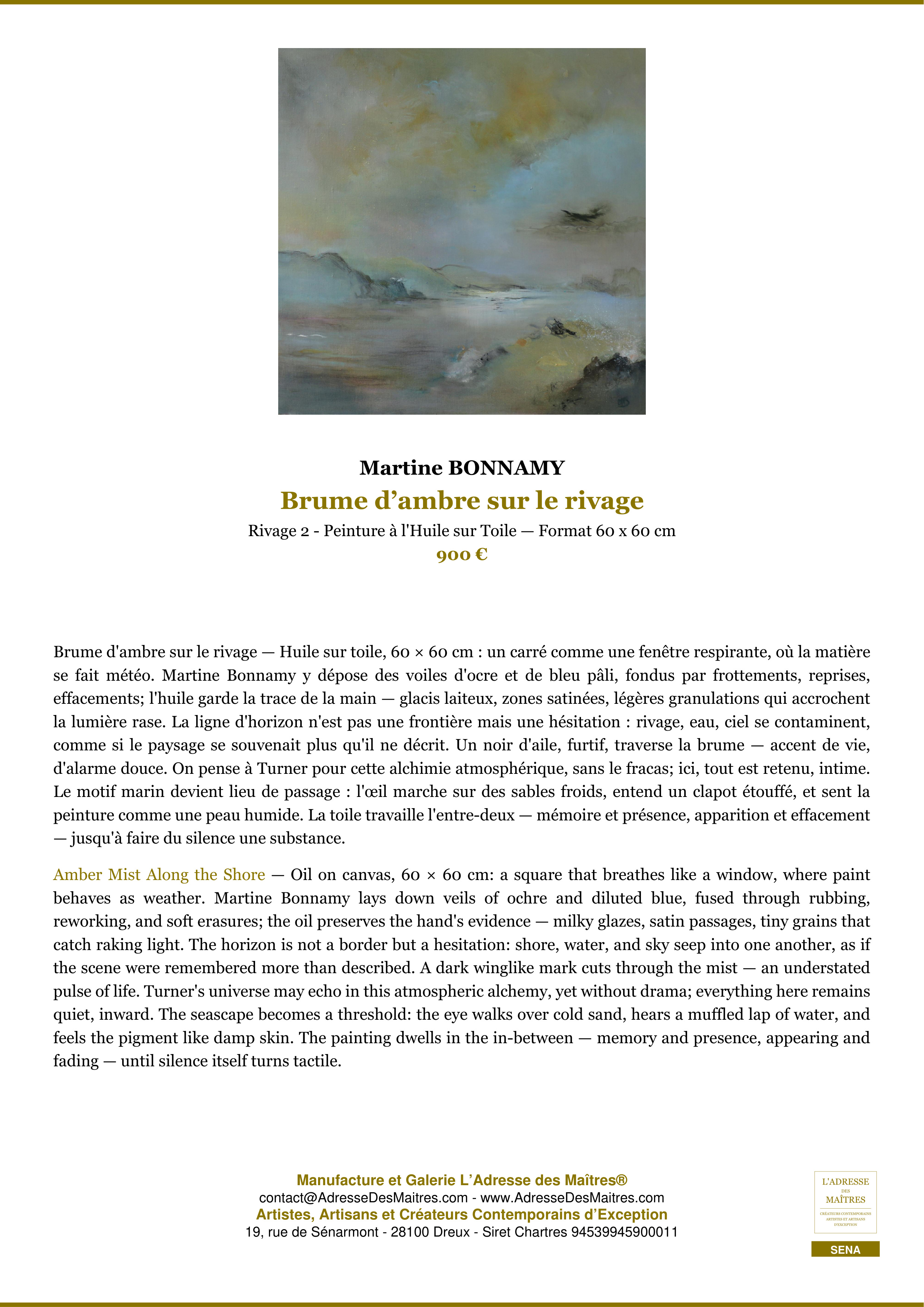 Fiche Premium — Brume d’ambre sur le rivage — Martine BONNAMY — L'Adresse des Maîtres®